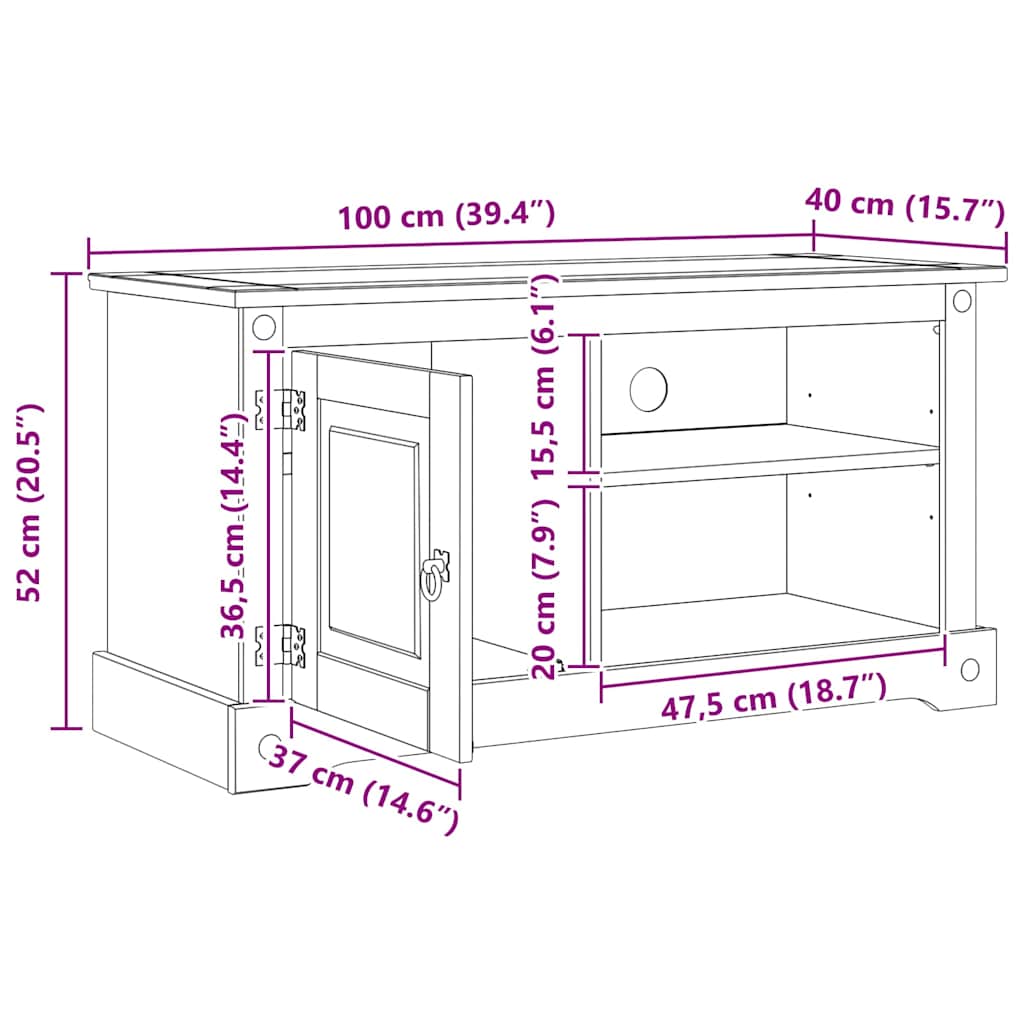 TV-skab Corona Hvid 100 x 40 x 52 cm Massiv fyrretræ