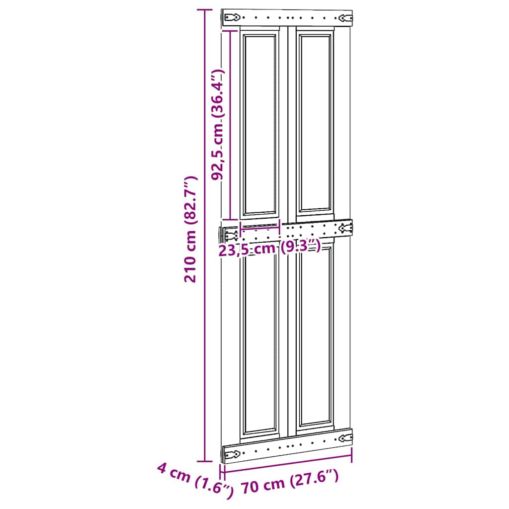 Ladedør CORONA 70 x 210 cm Massivt fyrretræ Hvid