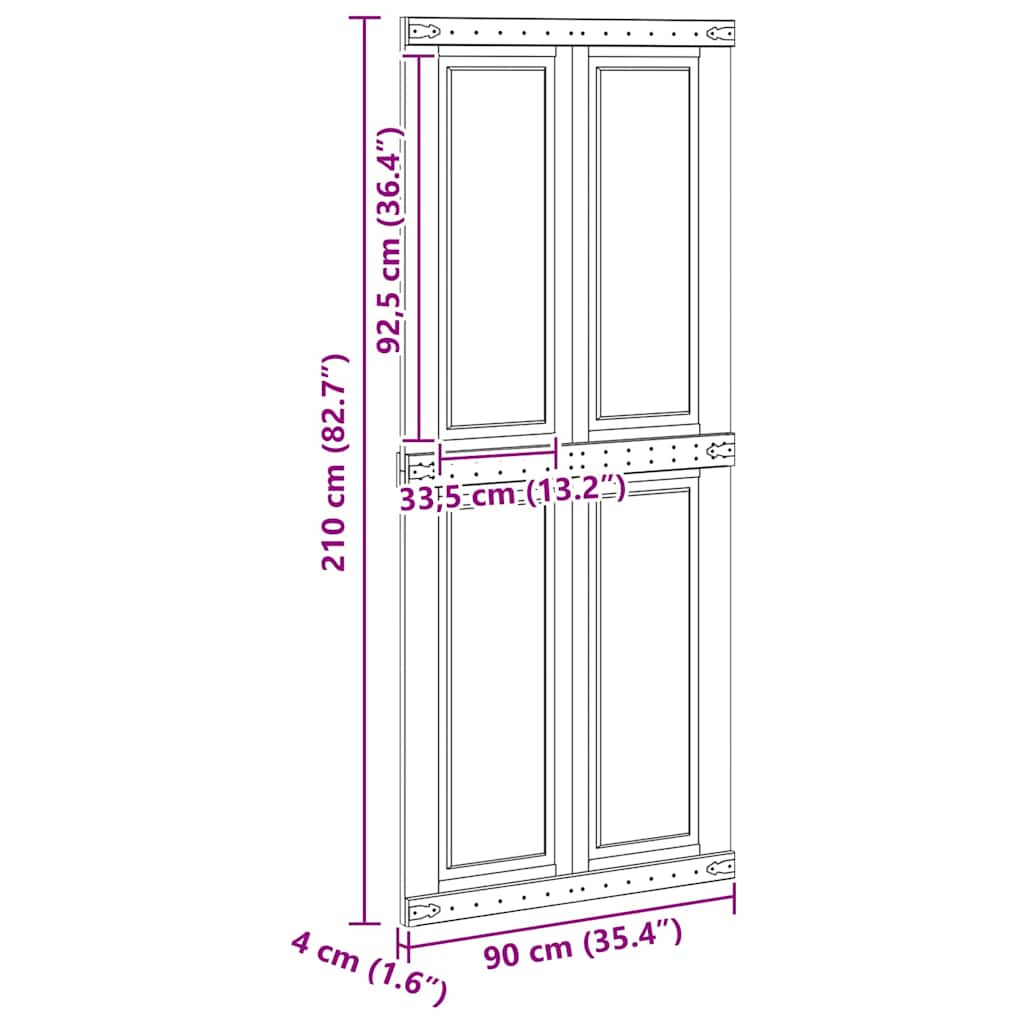 Ladedør CORONA 90 x 210 cm Massivt fyrretræ Hvid