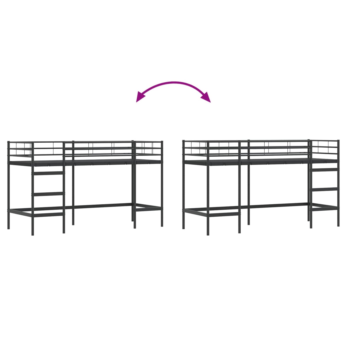 Børns Loft Seng Ramme Ensfarvet Sort 75 x 190 cm Stål