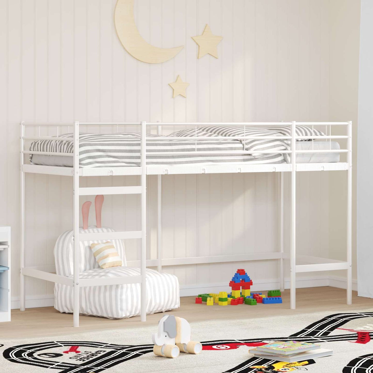 Børns Loft Seng Ramme Ensfarvet Hvid 75 x 190 cm Stål