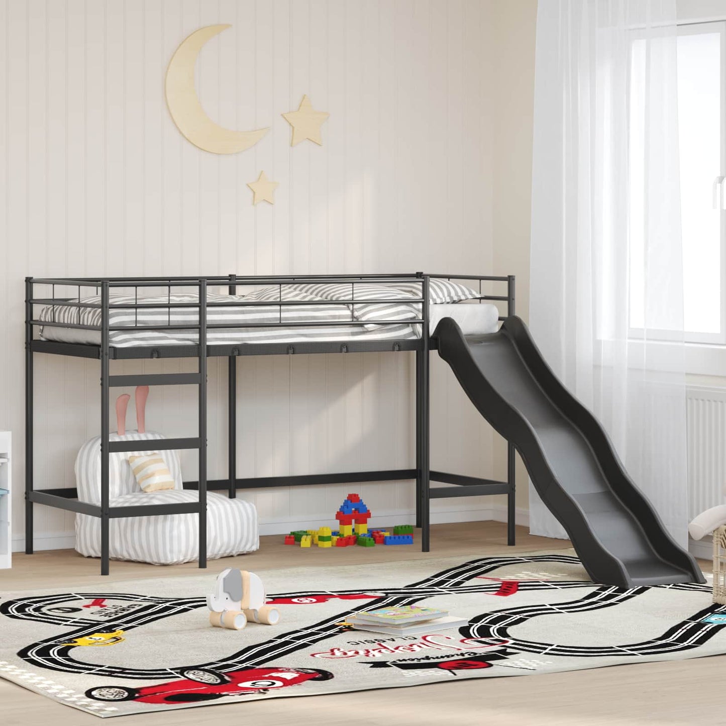 Kids'loftseng med rutsjebane Sort og Anthracit 75 x 190 cm