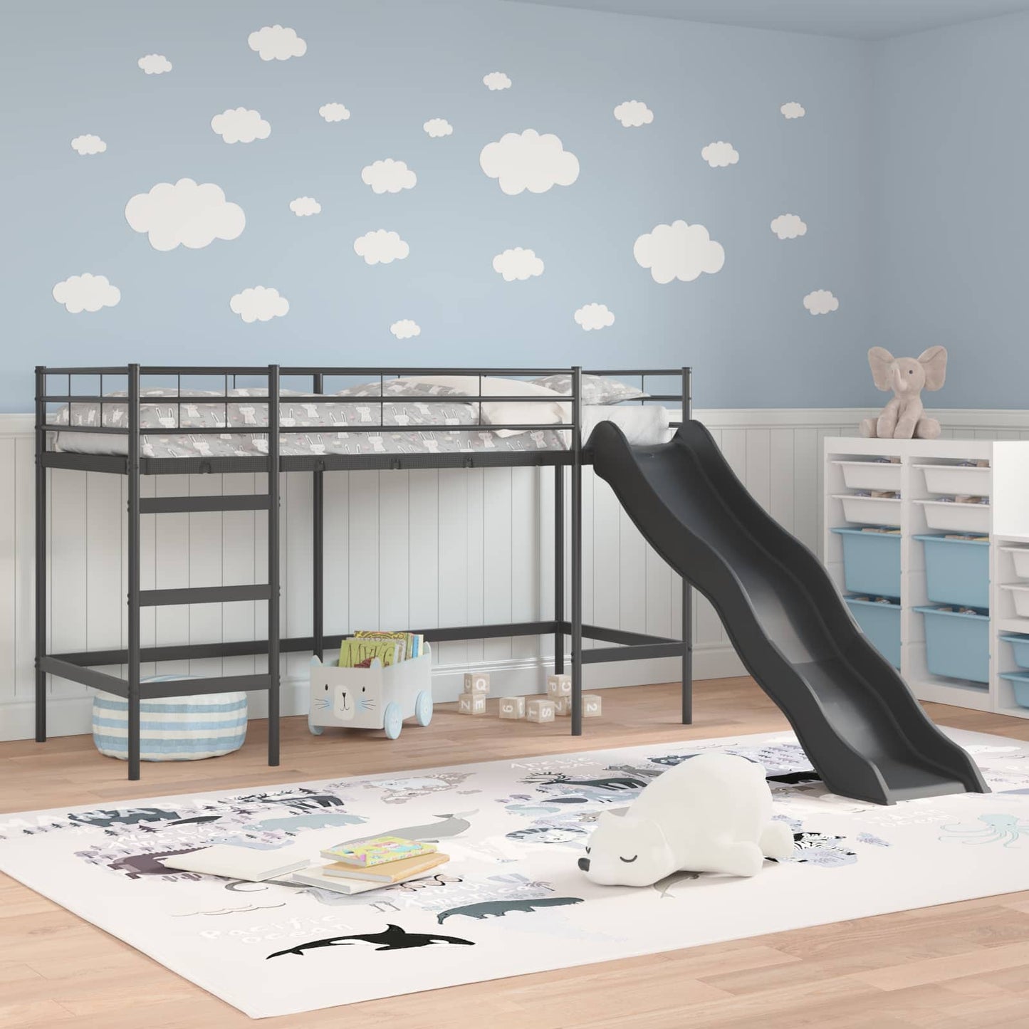 Kids'loftseng med rutsjebane Sort og Anthracit 100 x 190 cm