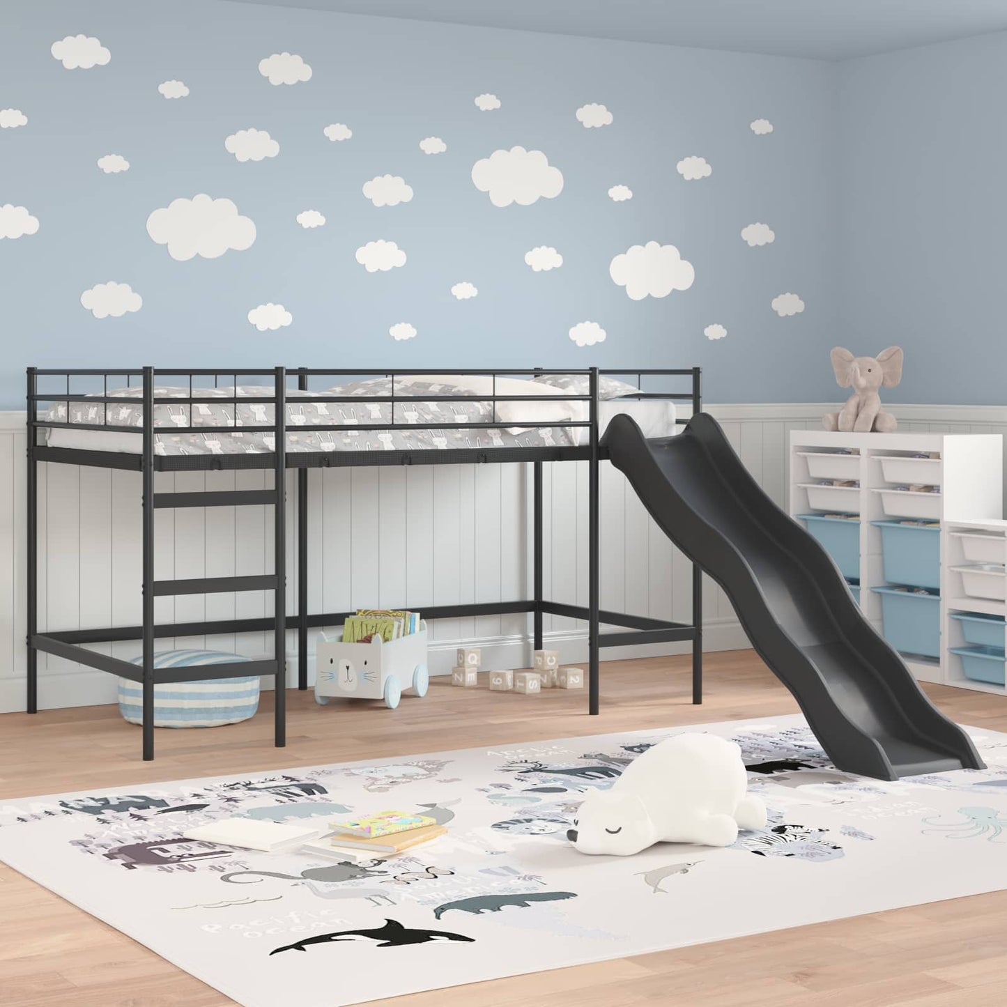 Kids'loftseng med rutsjebane Sort og Anthracit 100 x 200 cm