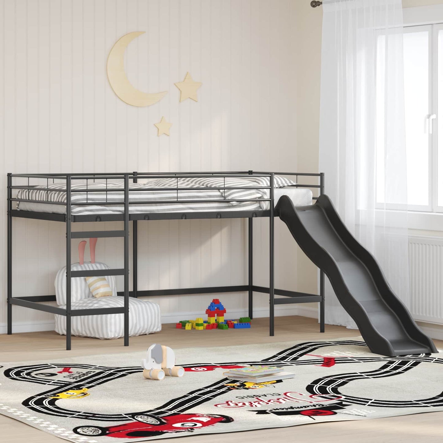 Kids'loftseng med rutsjebane Sort og Anthracit 107 x 203 cm