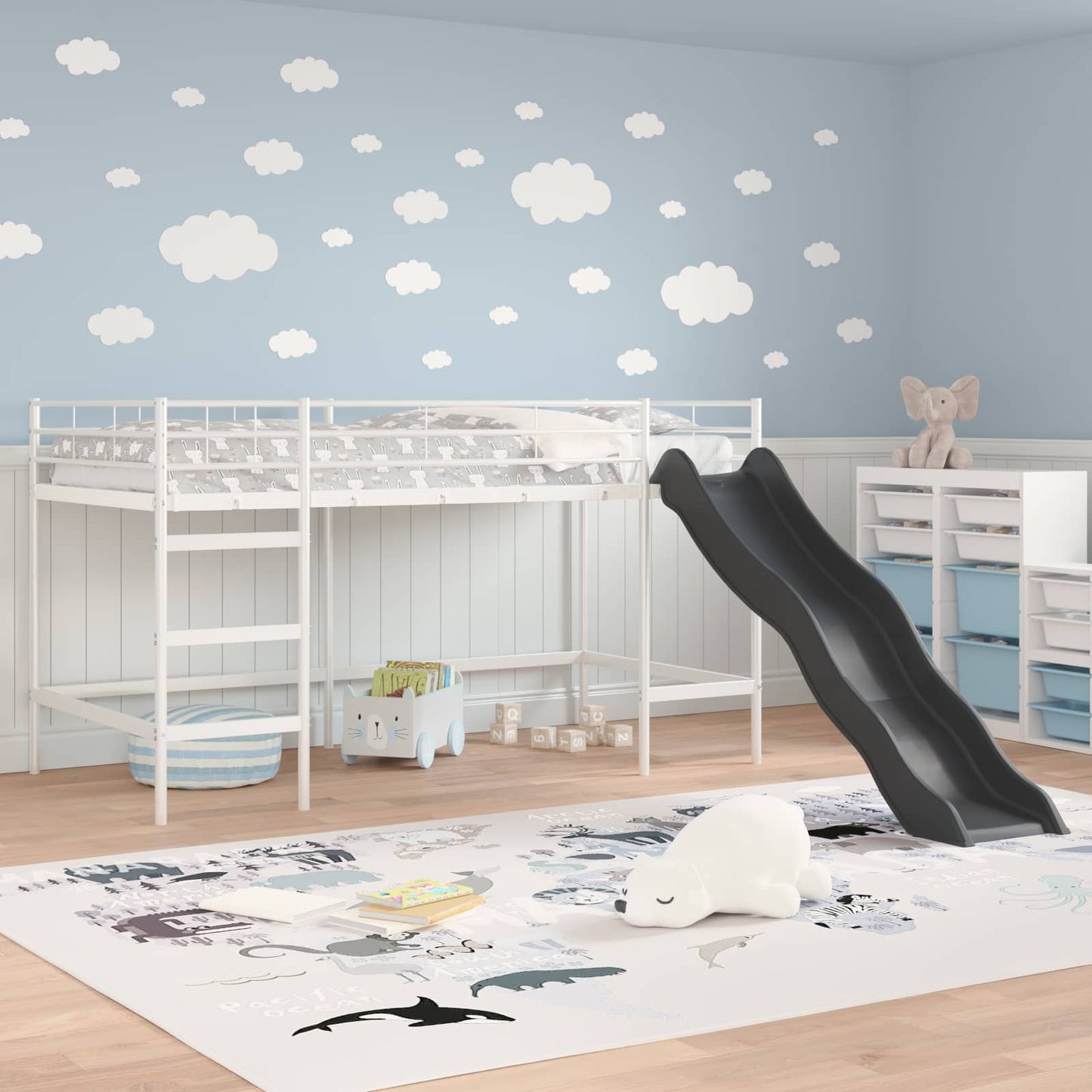 Kids'loftseng med rutsjebane Hvid og Antracit 90 x 200 cm