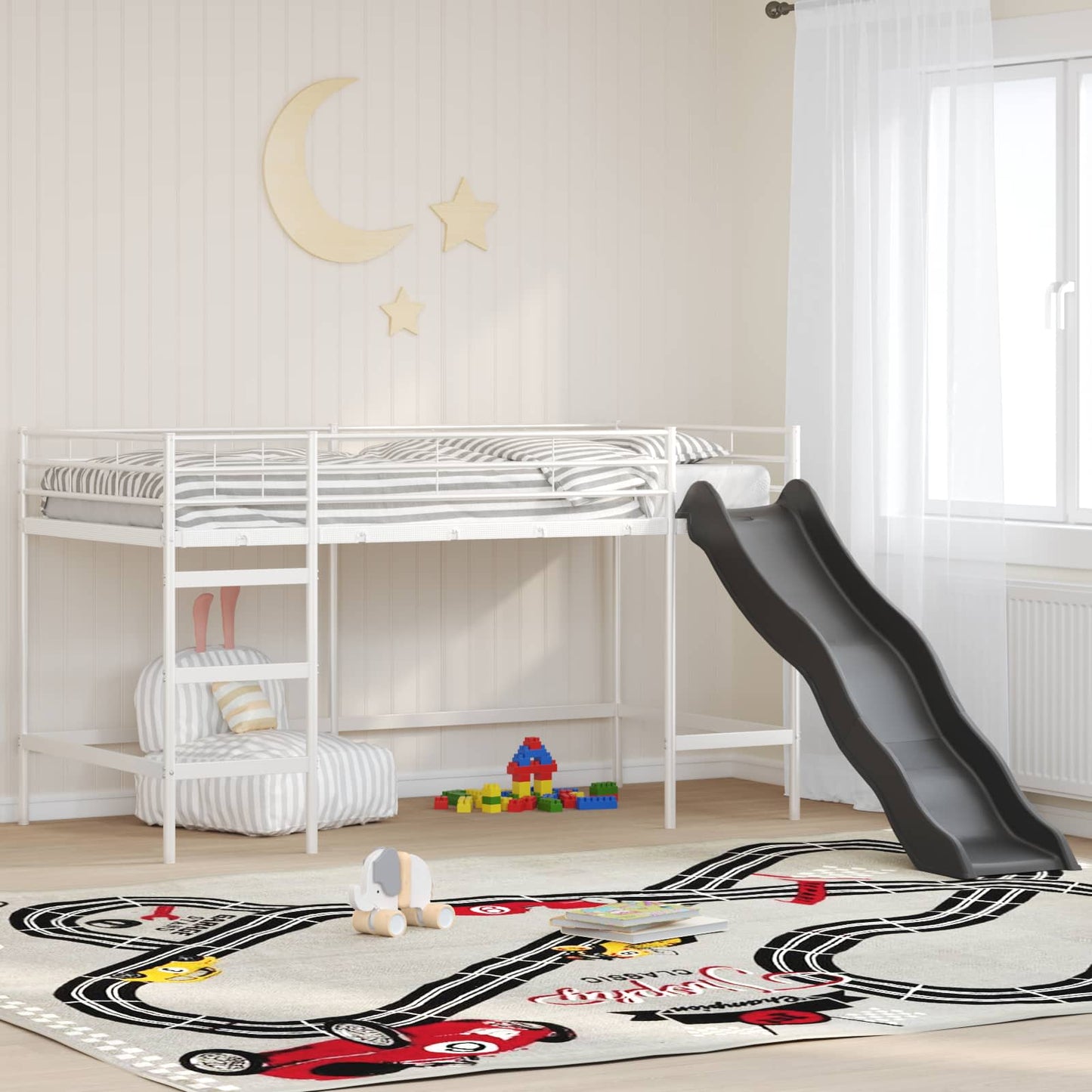 Kids'loftseng med rutsjebane Hvid og Antracit 100 x 200 cm
