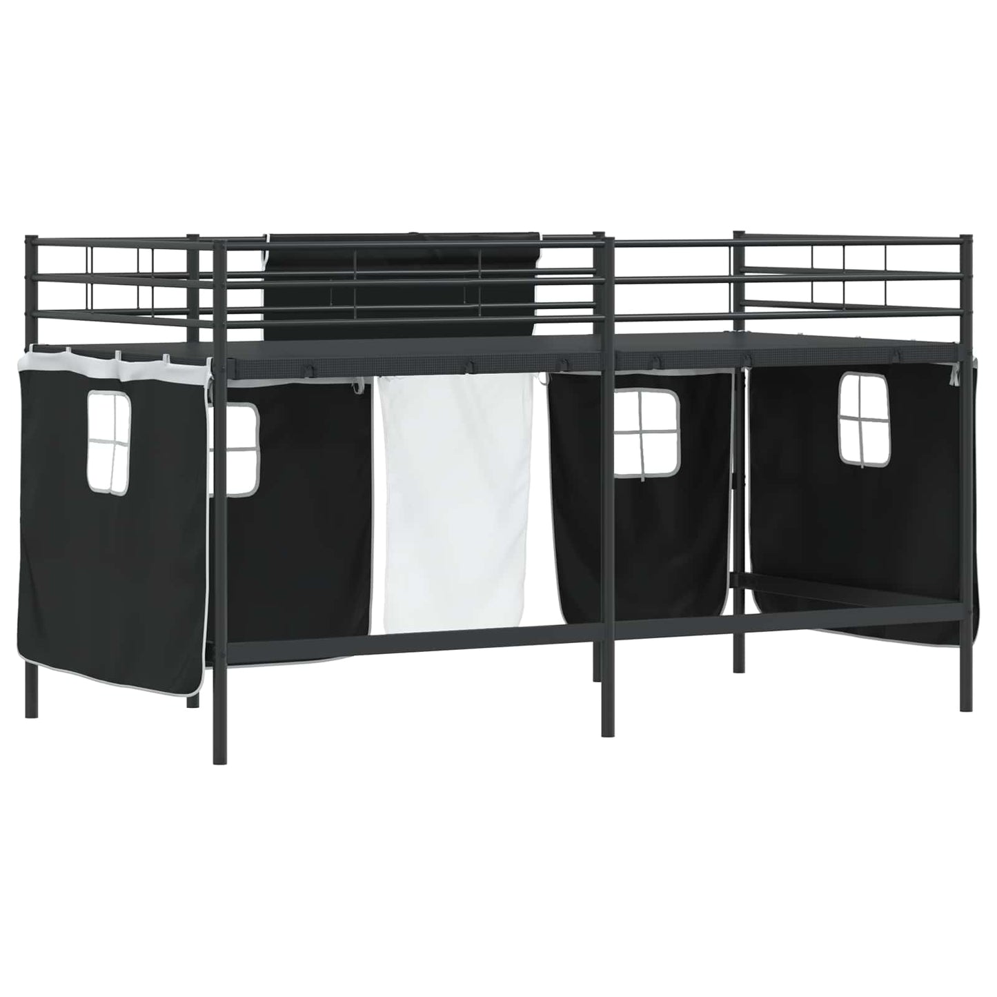 Kids'loftseng med gardiner Ensfarvet Sort 90 x 200 cm