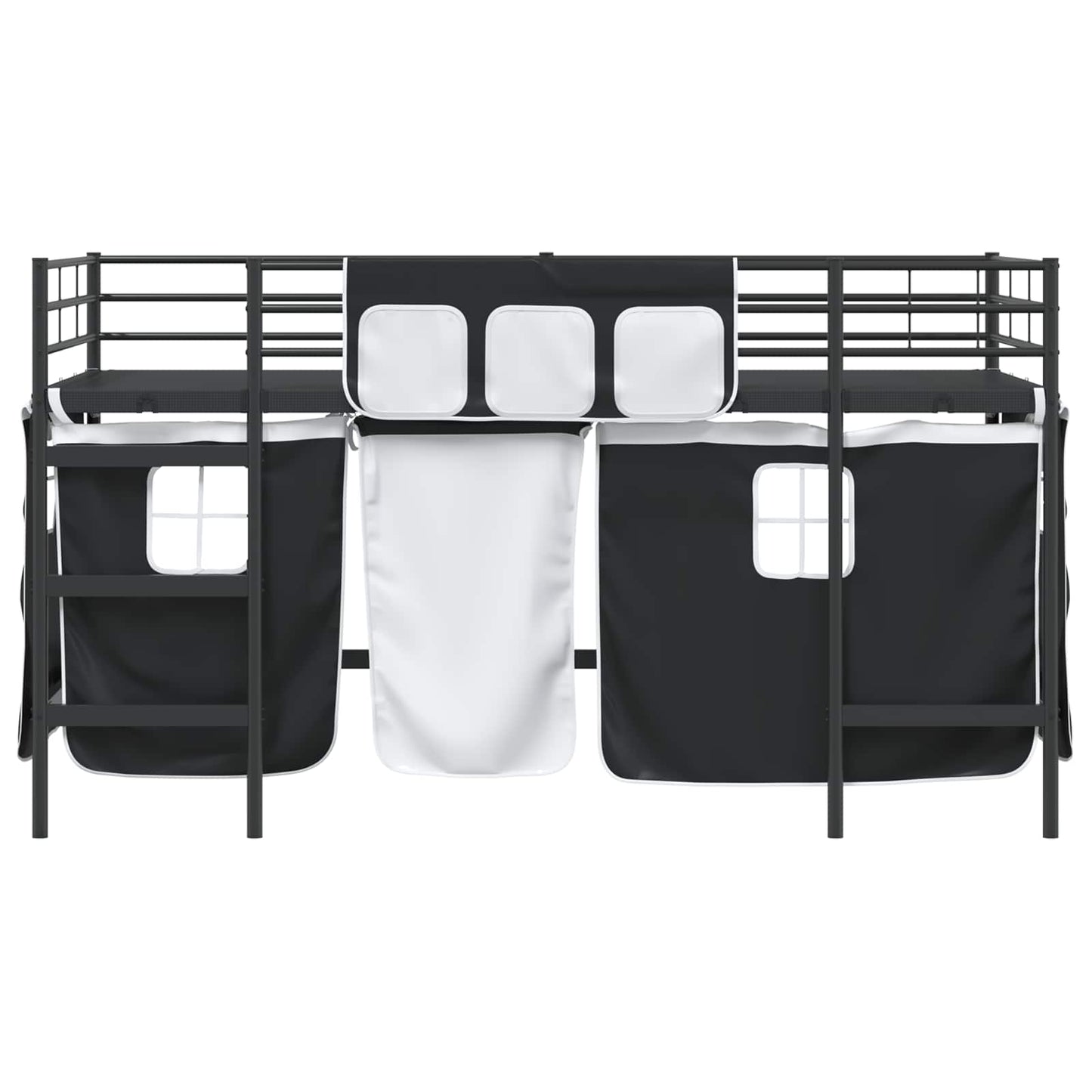 Kids'loftseng med gardiner Ensfarvet Sort 90 x 200 cm