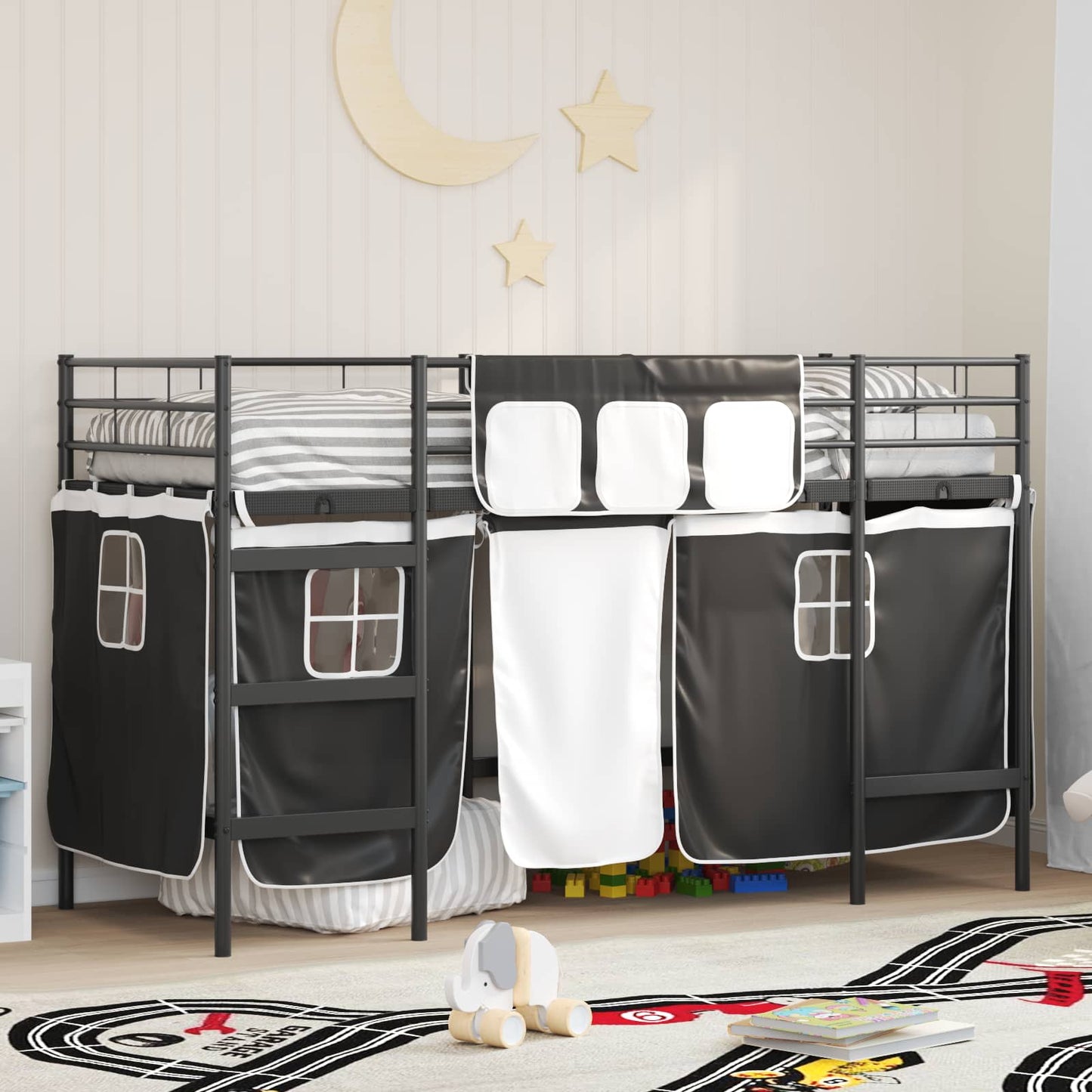 Kids'loftseng med gardiner Sort 100 x 190 cm