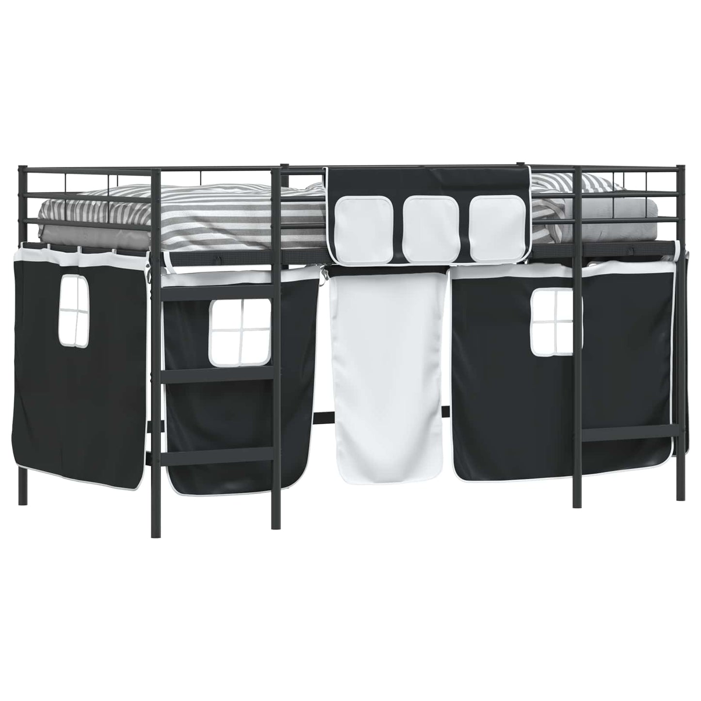 Kids'loftseng med gardiner Ensfarvet Sort 107 x 203 cm