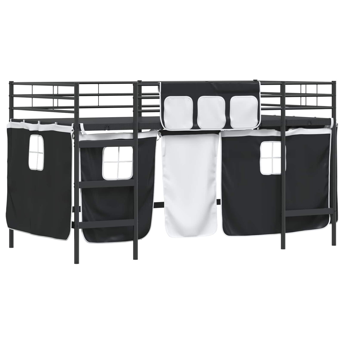 Kids'loftseng med gardiner Ensfarvet Sort 107 x 203 cm