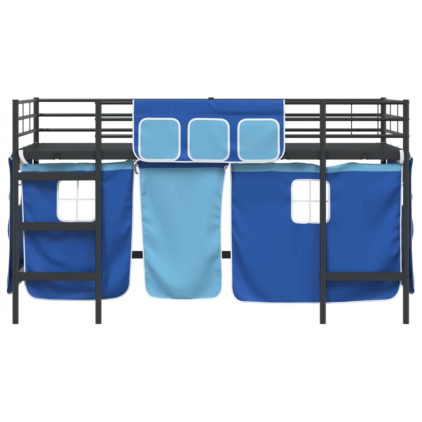 Kids'loftseng med gardiner Ensfarvet Sort og Blå 90 x 200 cm