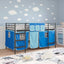 Kids'loftseng med gardiner Ensfarvet Sort og Blå 100 x 200 cm