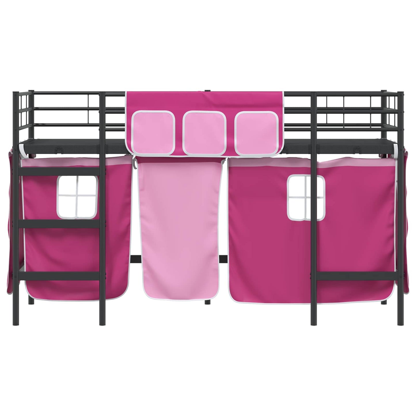 Kids'loftseng med gardiner Sort og Lyserød 75 x 190 cm