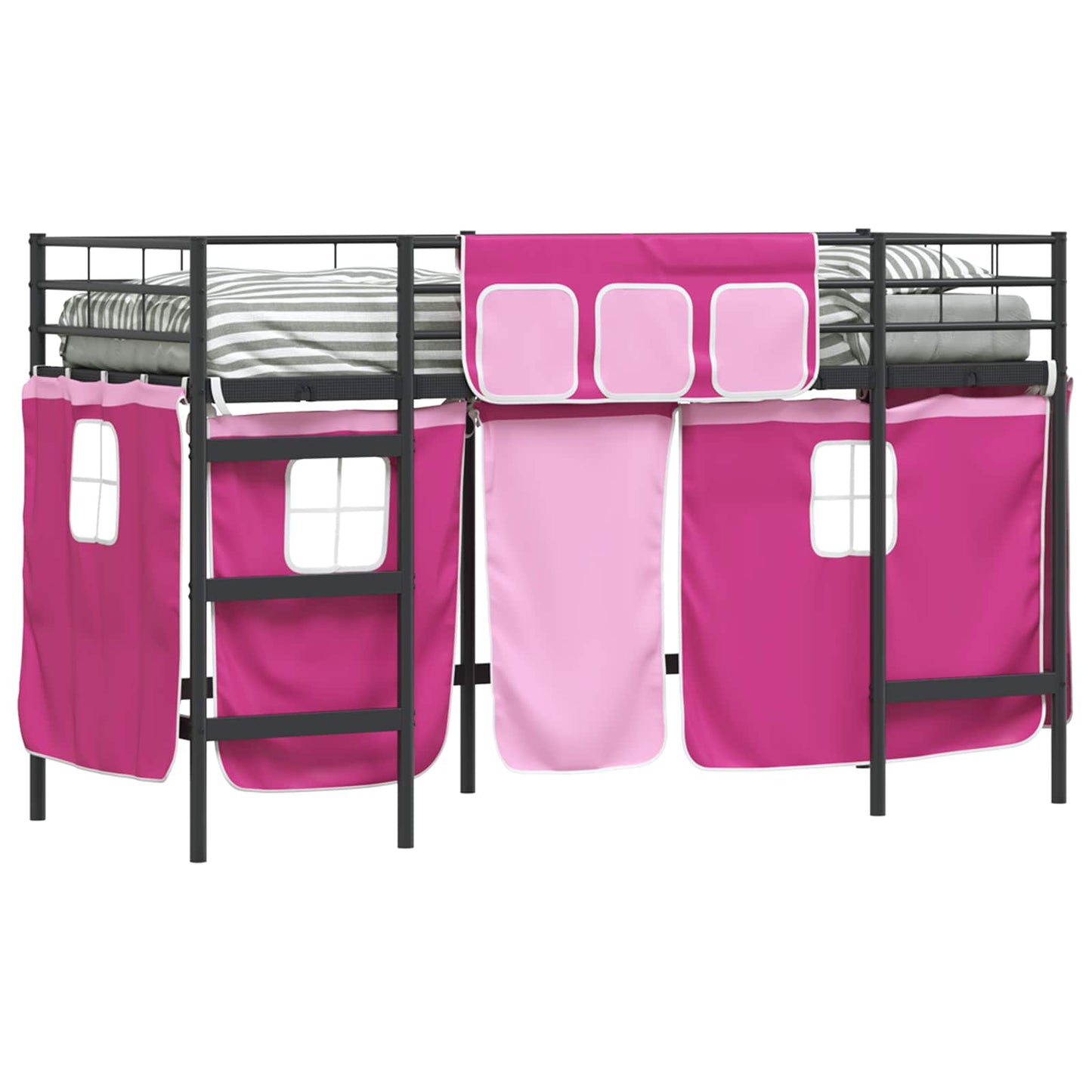 Kids'loftseng med gardiner Sort og Lyserød 90 x 190 cm