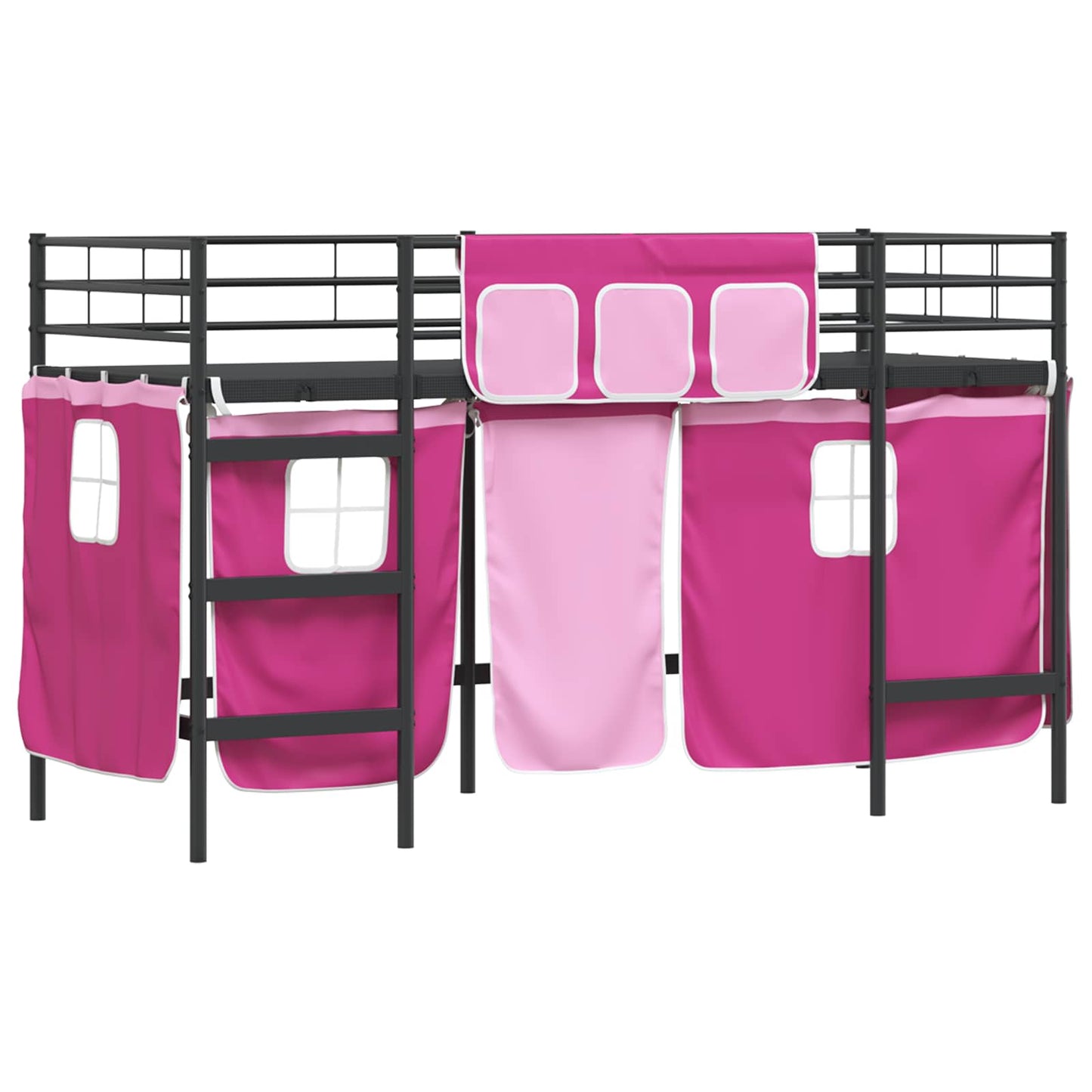 Kids'loftseng med gardiner Sort og Lyserød 90 x 190 cm
