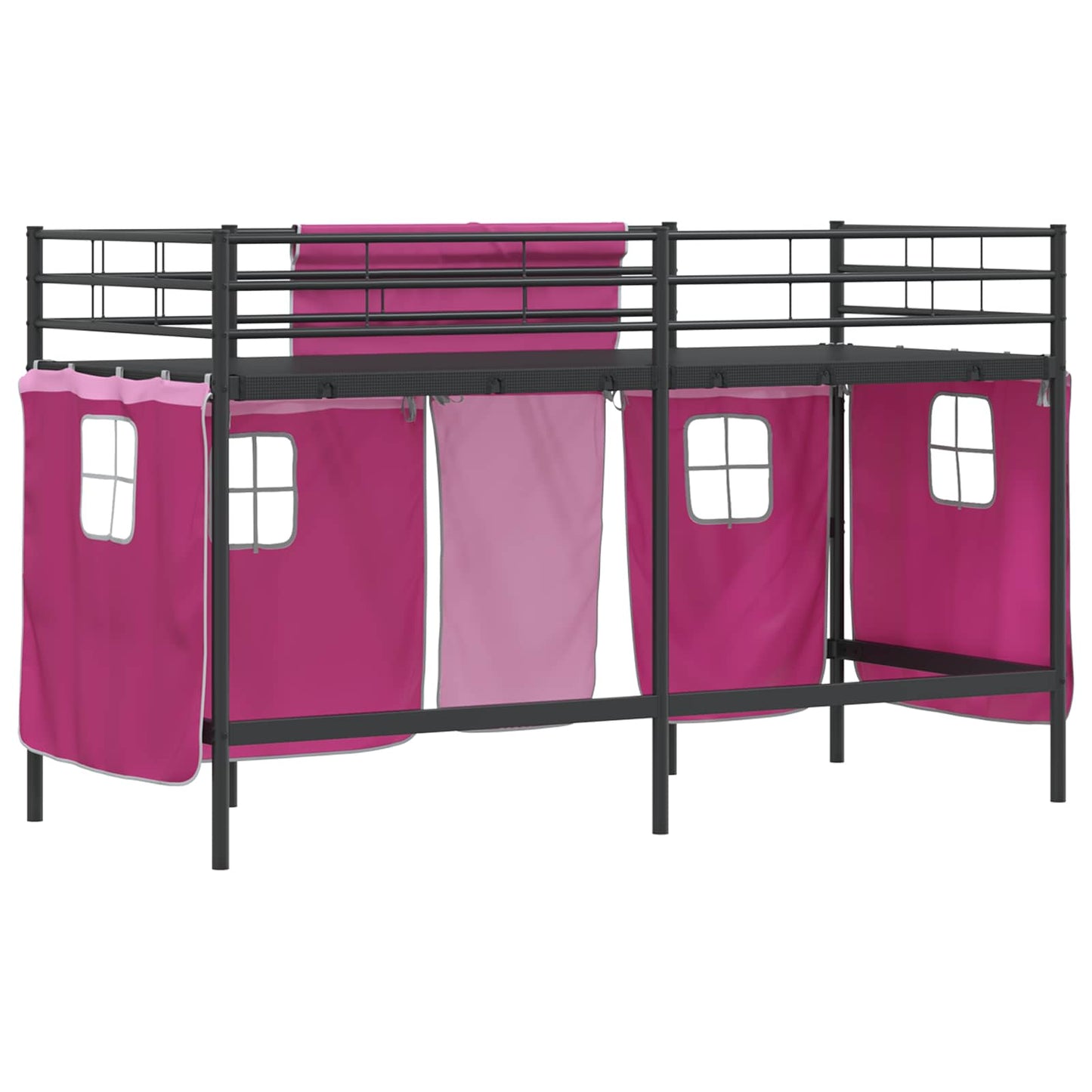 Kids'loftseng med gardiner Sort og Lyserød 90 x 190 cm