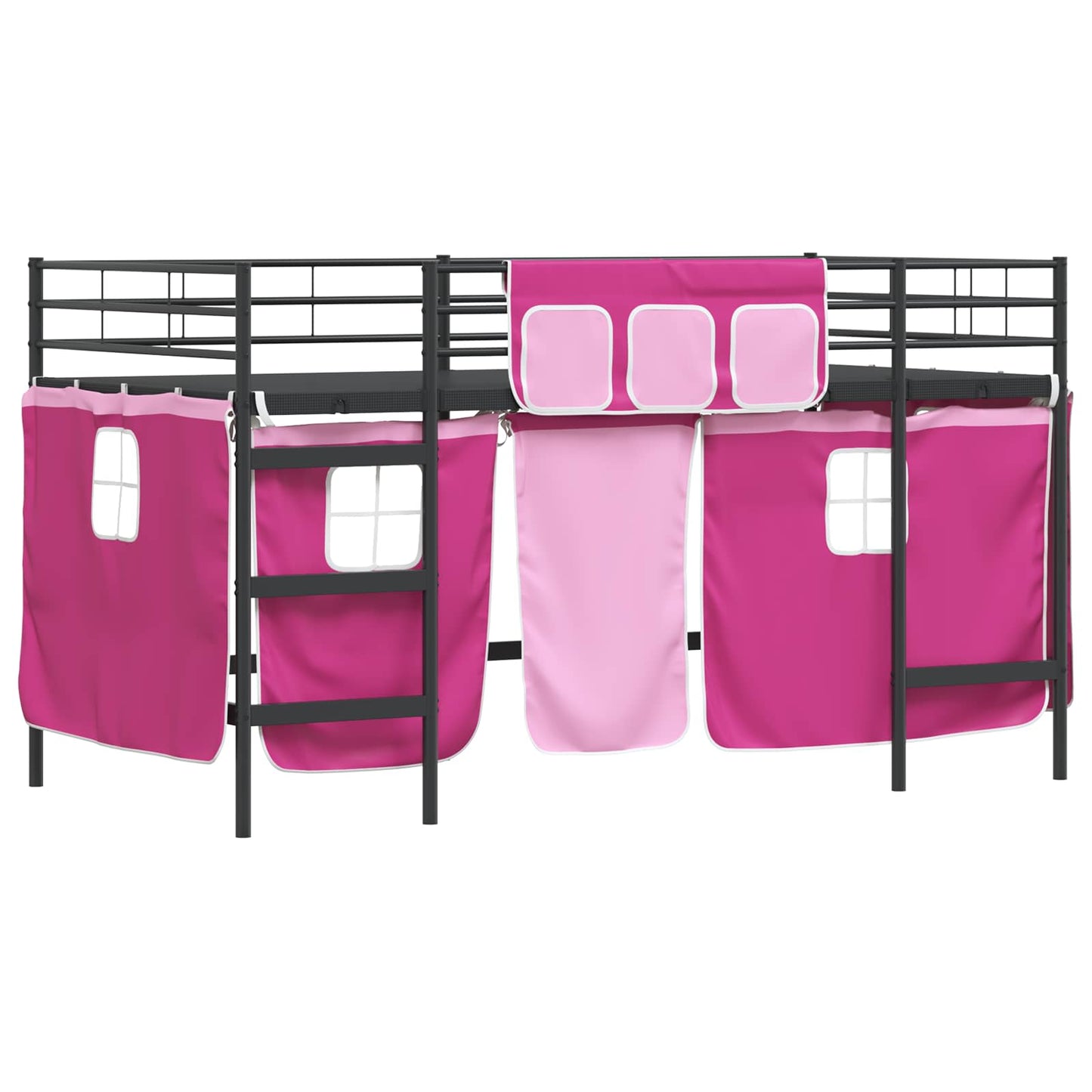 Kids'loftseng med gardiner Sort og Lyserød 90 x 200 cm