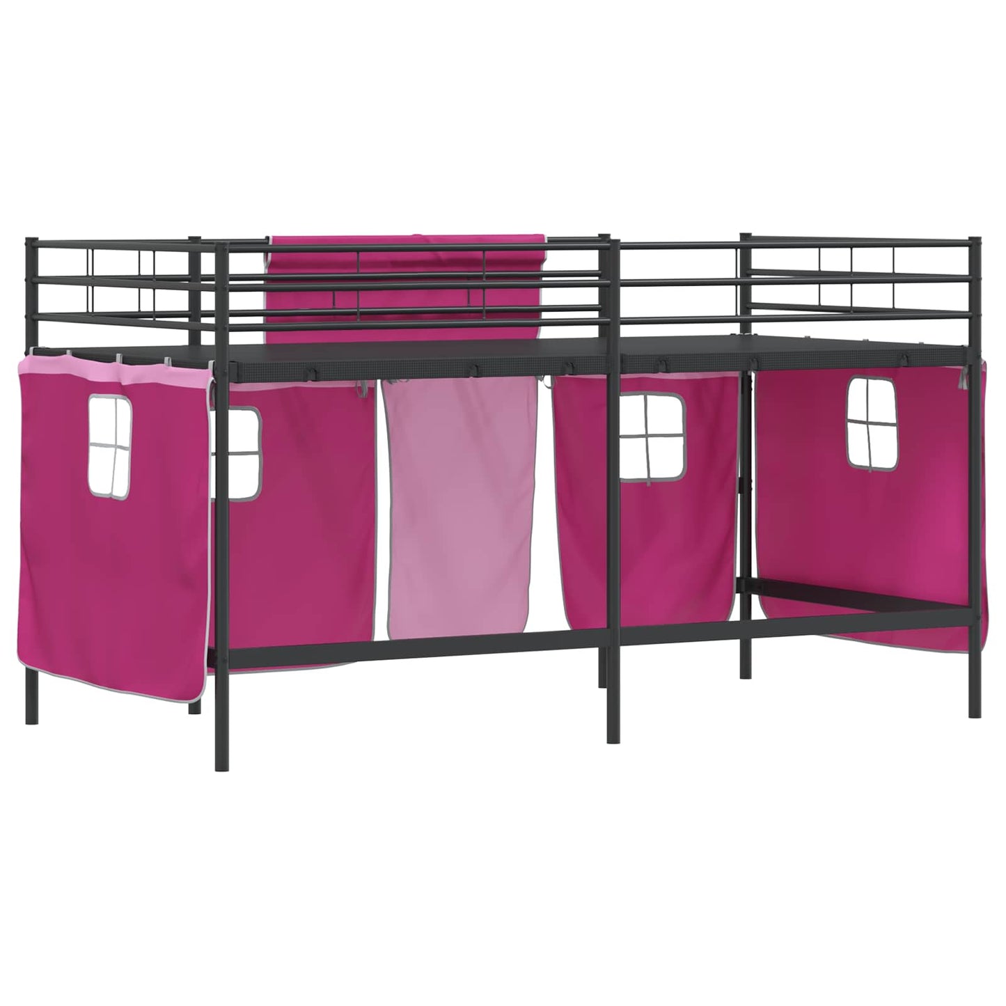 Kids'loftseng med gardiner Sort og Lyserød 90 x 200 cm
