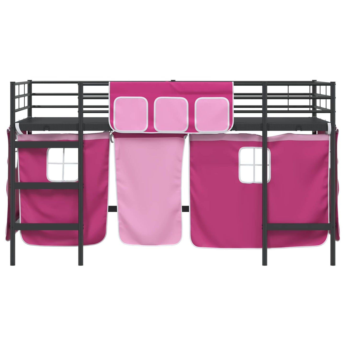 Kids'loftseng med gardiner Sort og Lyserød 90 x 200 cm