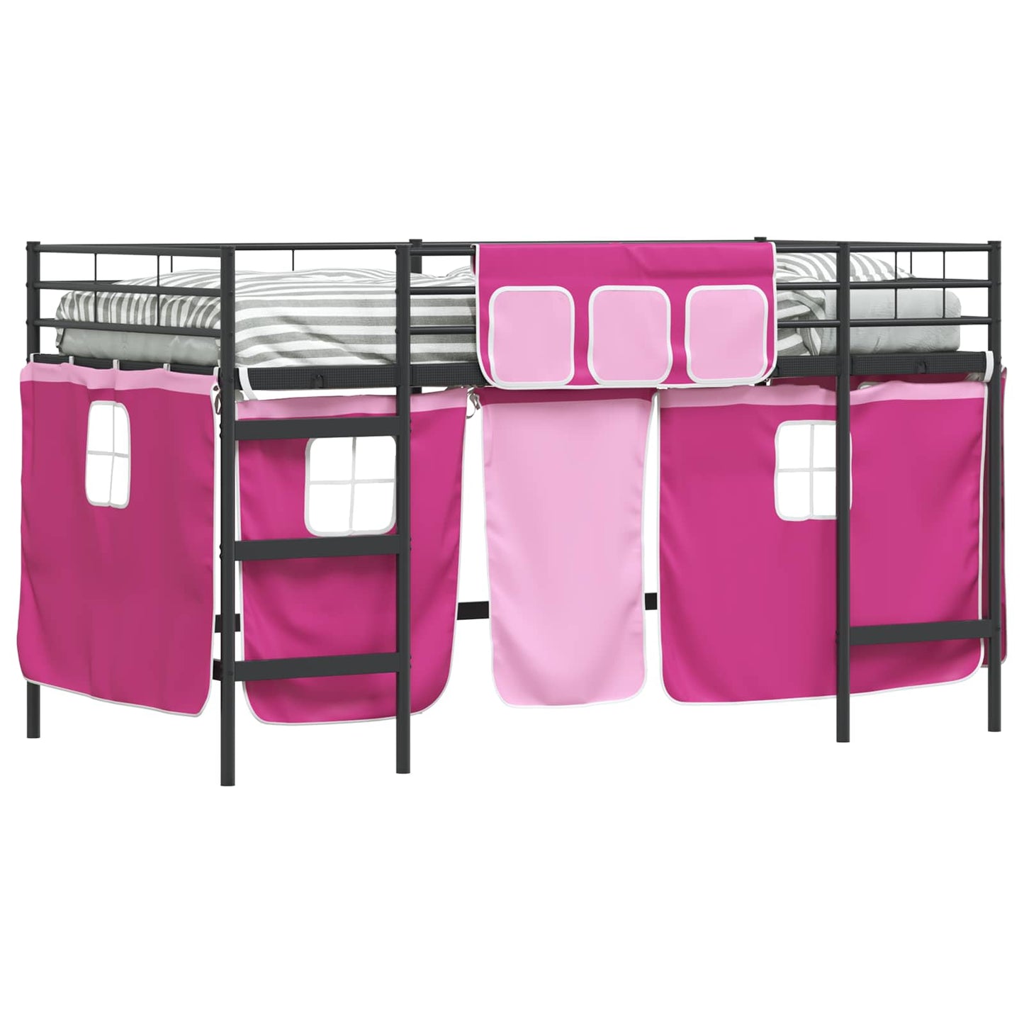 Kids'loftseng med gardiner Sort og Lyserød 107 x 203 cm