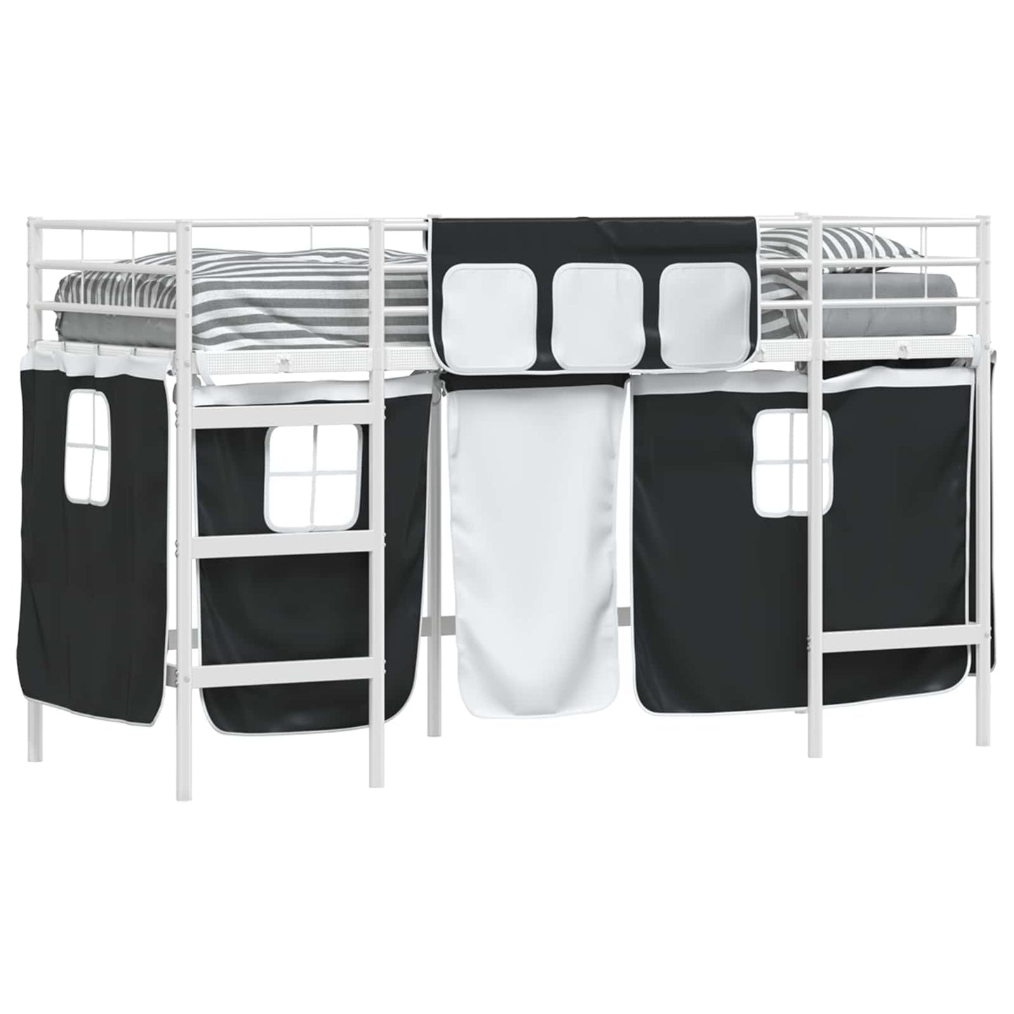 Kids'loftseng med gardiner Hvid og sort 75 x 190 cm
