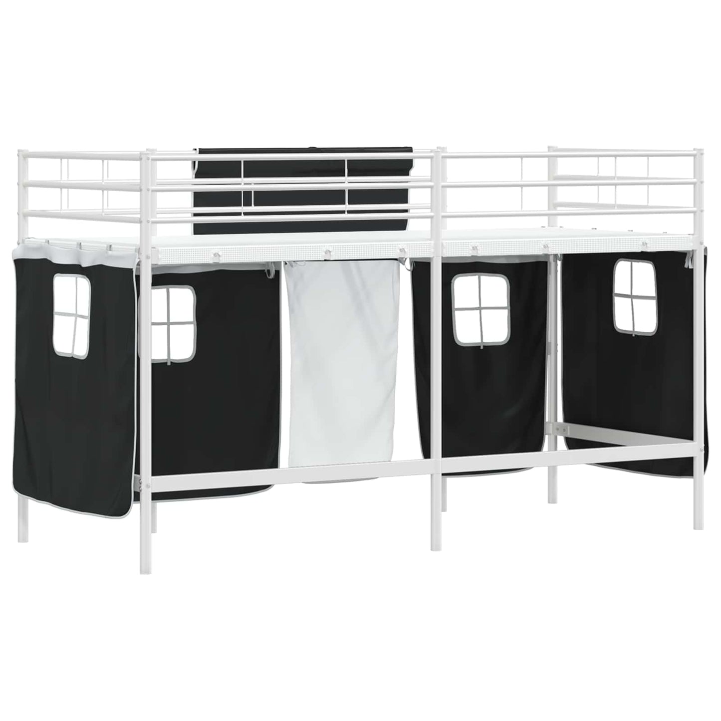 Kids'loftseng med gardiner Hvid og sort 75 x 190 cm