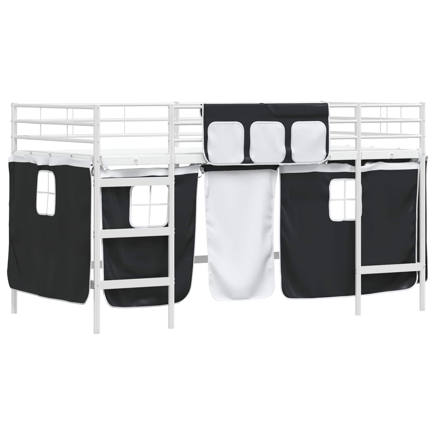 Kids'loftseng med gardiner Ensfarvet Hvid og sort 80 x 200 cm