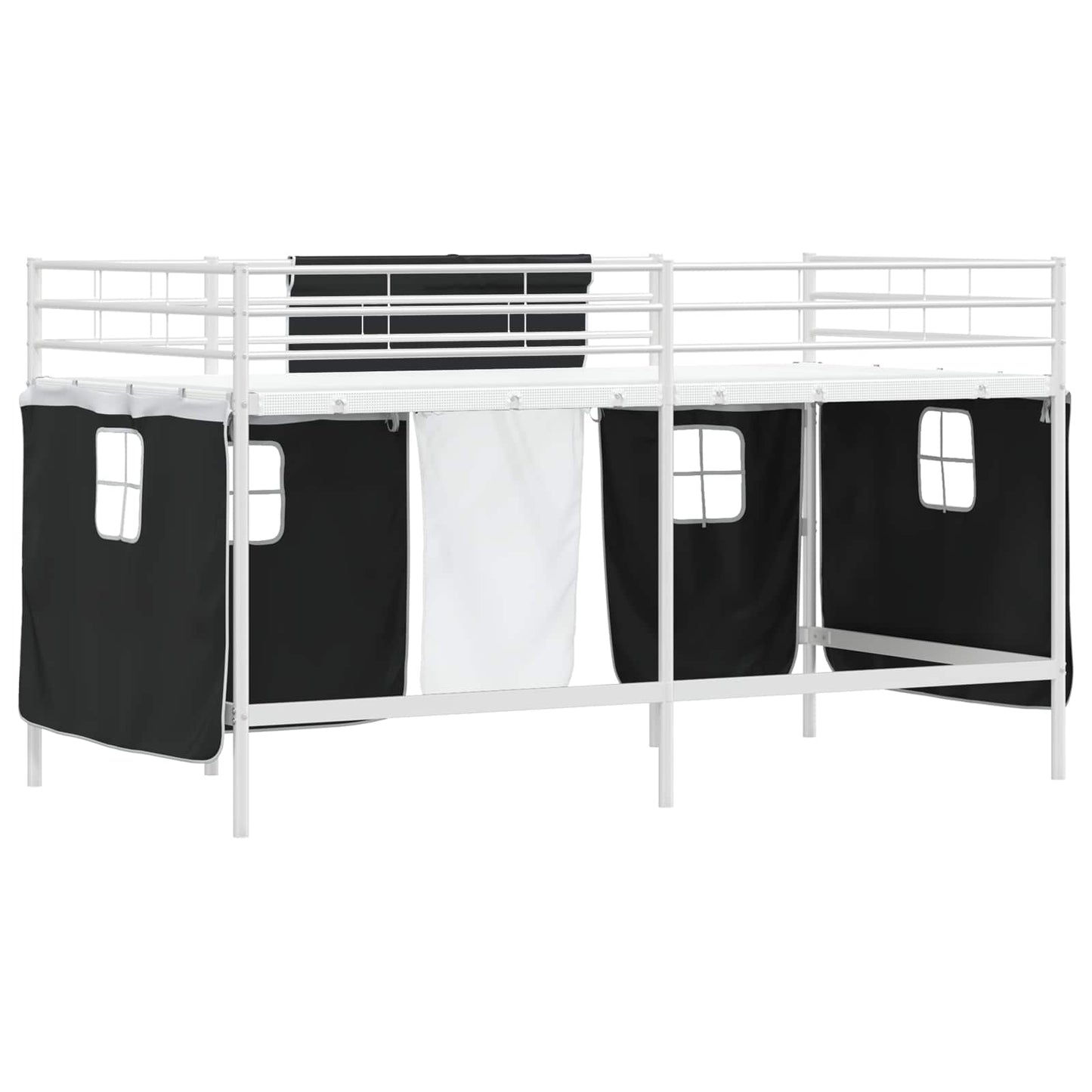 Kids'loftseng med gardiner Ensfarvet Hvid og sort 80 x 200 cm