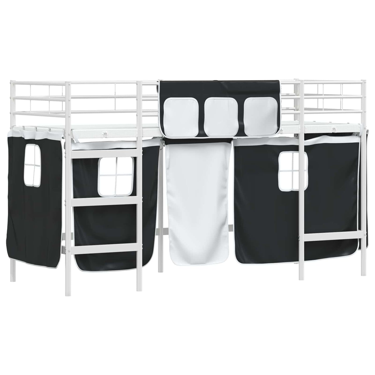 Kids'loftseng med gardiner Hvid og sort 90 x 190 cm