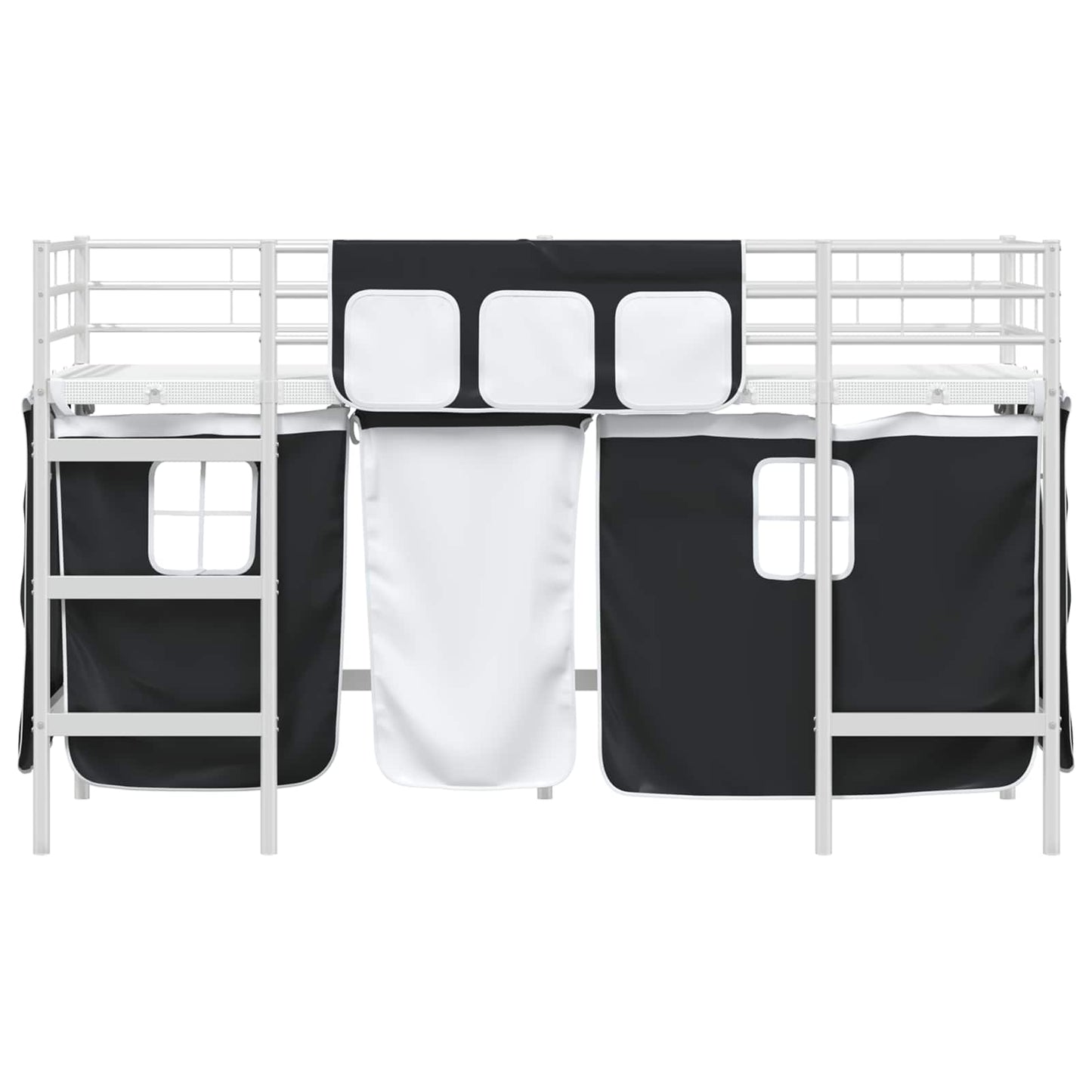 Kids'loftseng med gardiner Hvid og sort 100 x 190 cm
