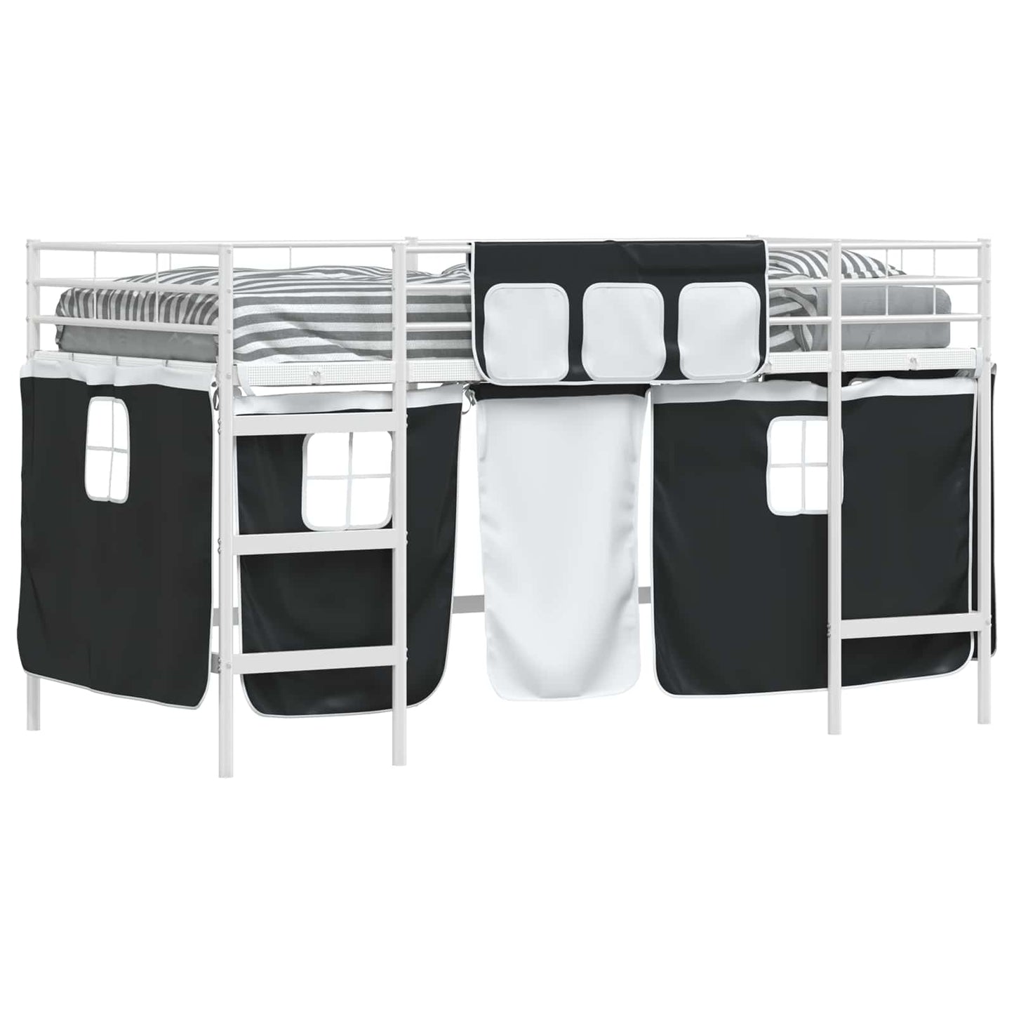 Kids'loftseng med gardiner Ensfarvet Hvid og sort 107 x 203 cm