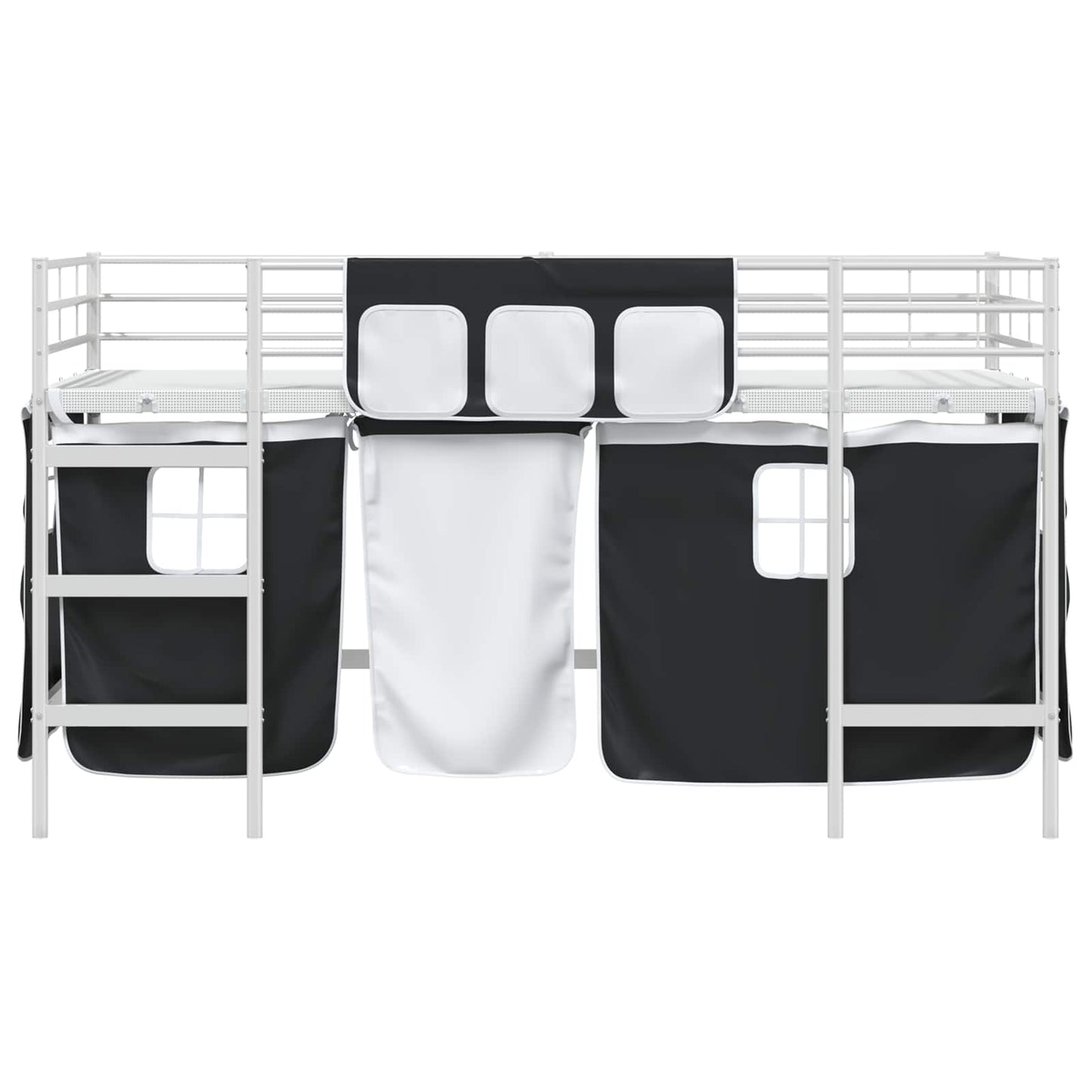 Kids'loftseng med gardiner Ensfarvet Hvid og sort 107 x 203 cm