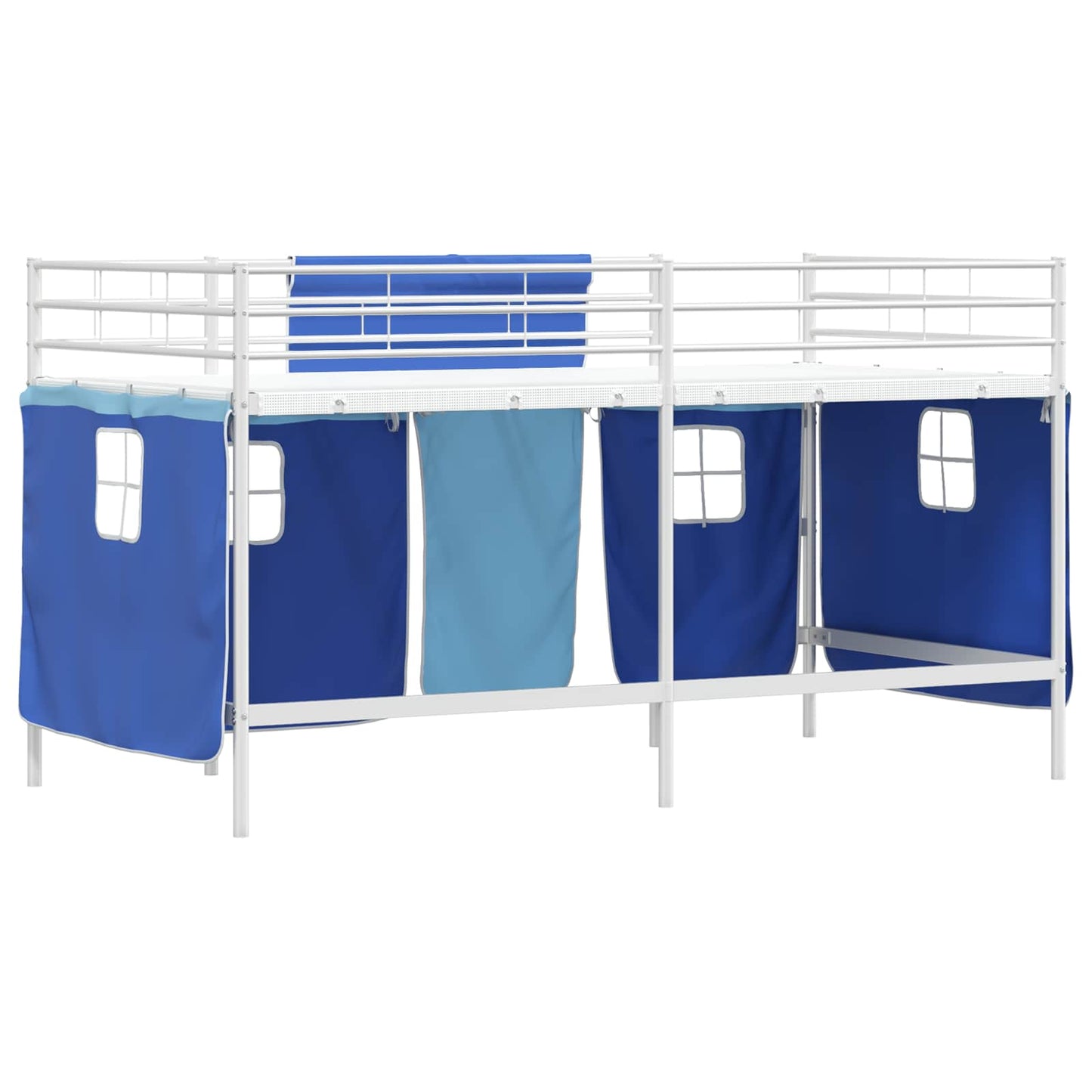 Kids'loftseng med gardiner Ensfarvet Hvid og Blå 107 x 203 cm