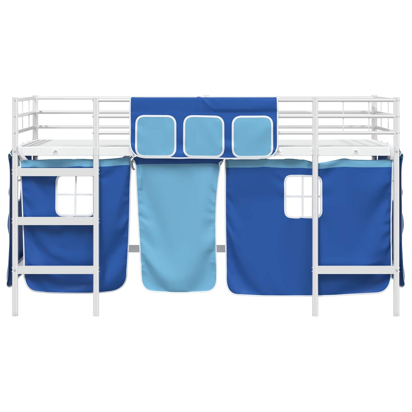 Kids'loftseng med gardiner Ensfarvet Hvid og Blå 107 x 203 cm