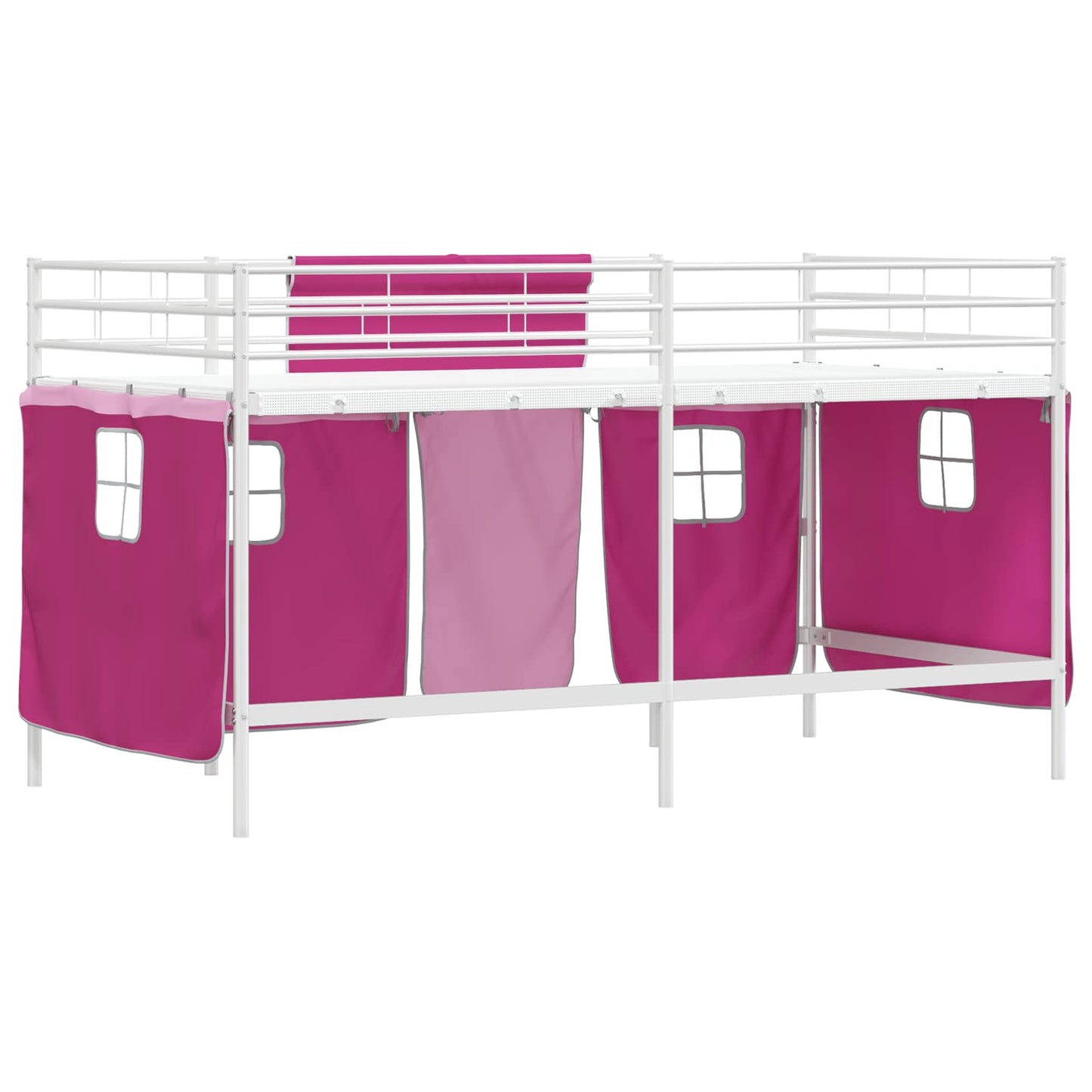 Kids'loftseng med gardiner Hvid og lyserød 80 x 200 cm