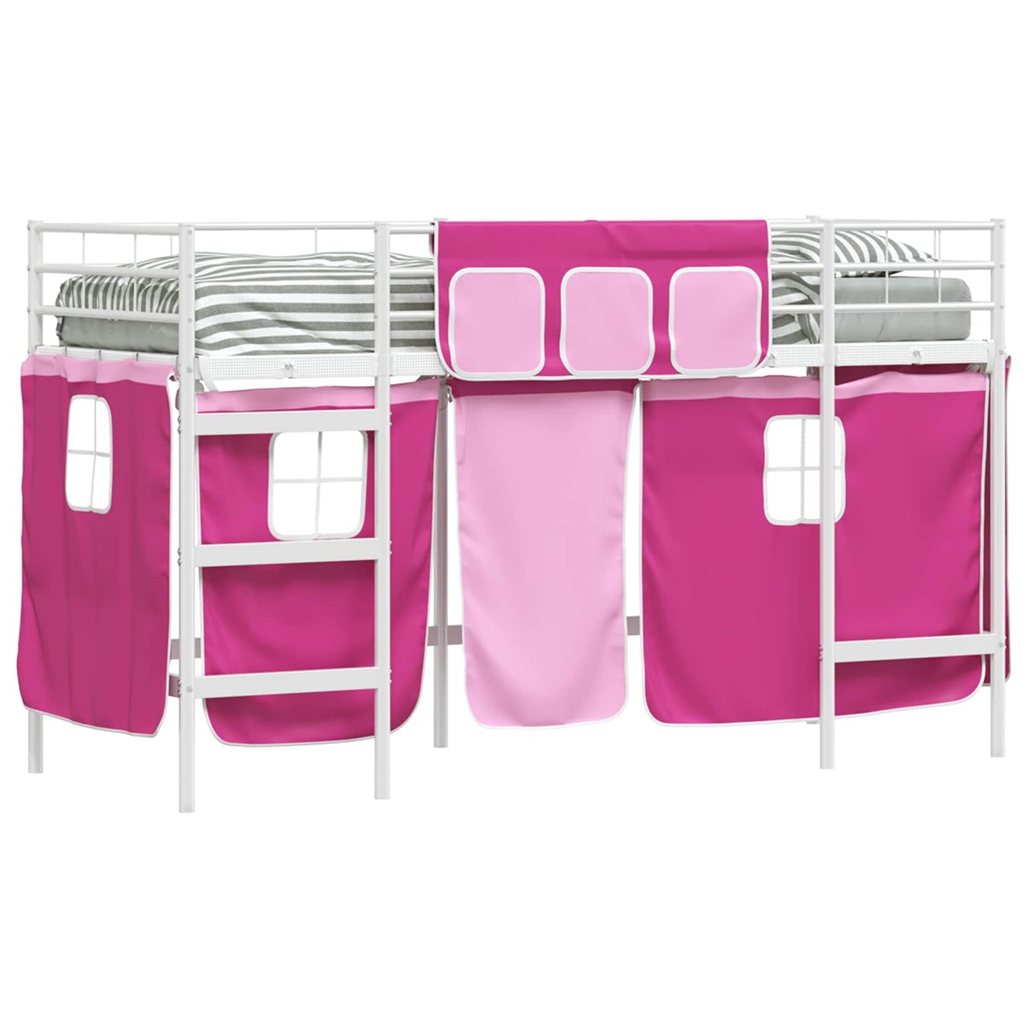 Kids'loftseng med gardiner Hvid og lyserød 90 x 190 cm