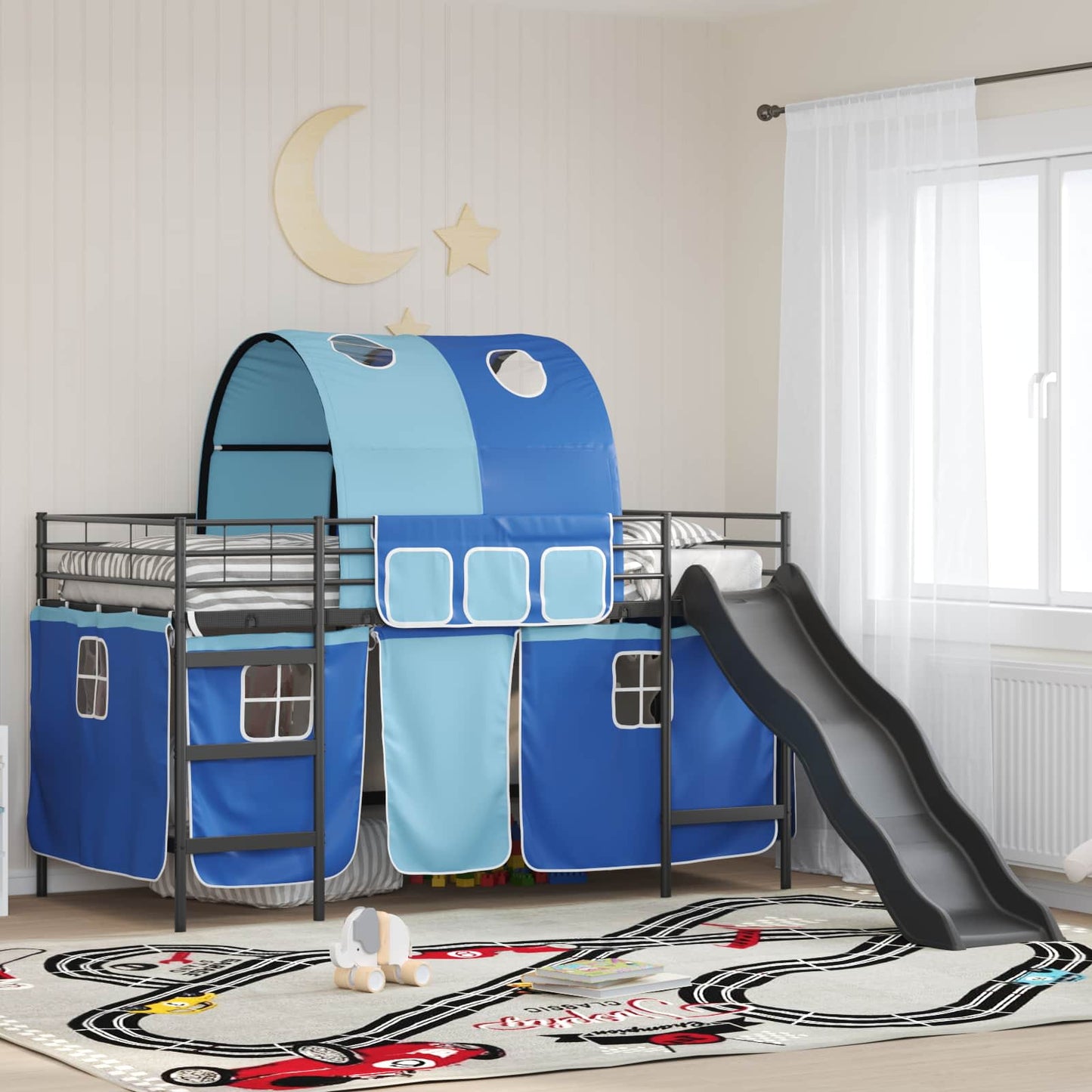 Børns Loft Seng Ramme Sort og Blå 100 x 200 cm Metal