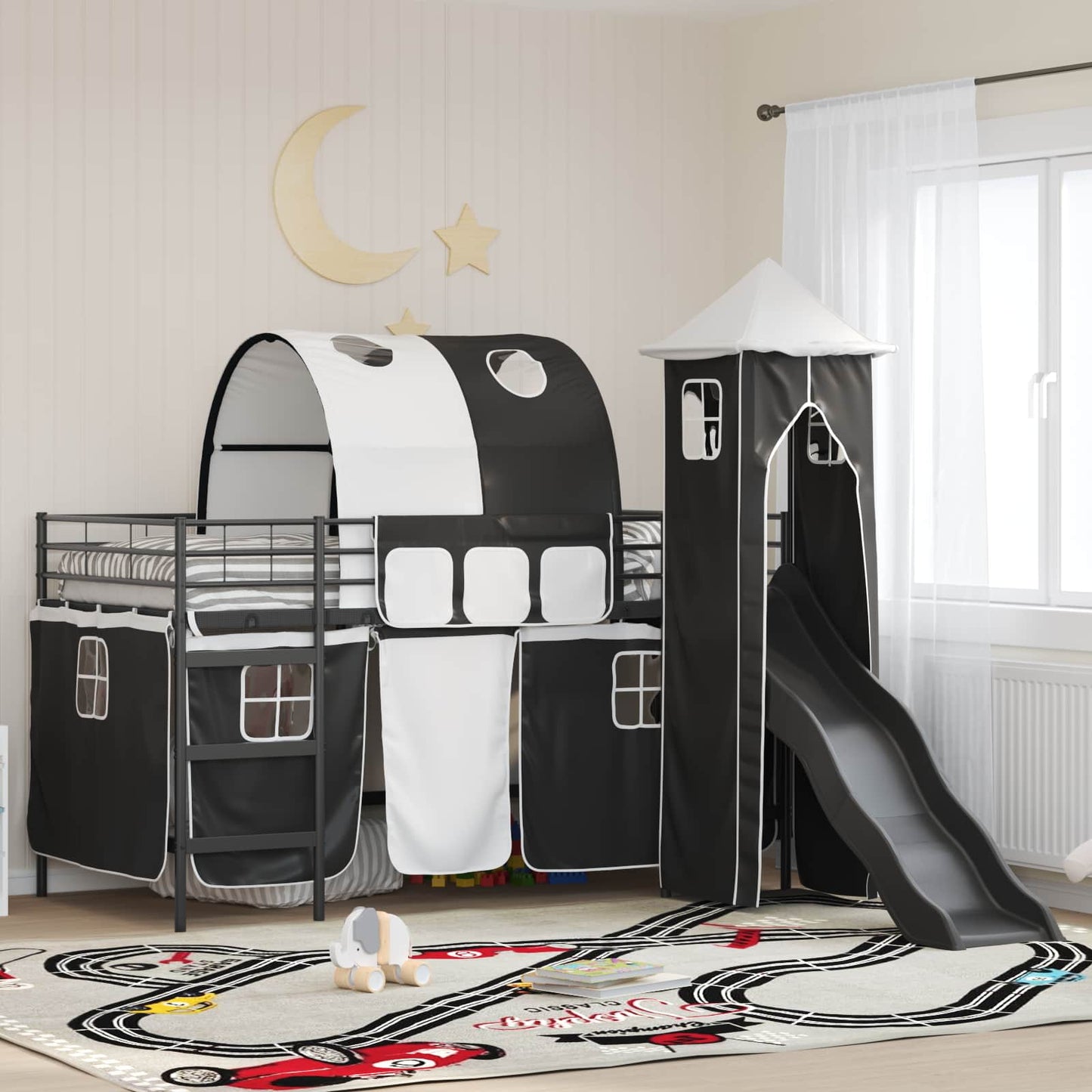 Børns Loft Seng Ramme Ensfarvet Sort 107 x 203 cm Metal