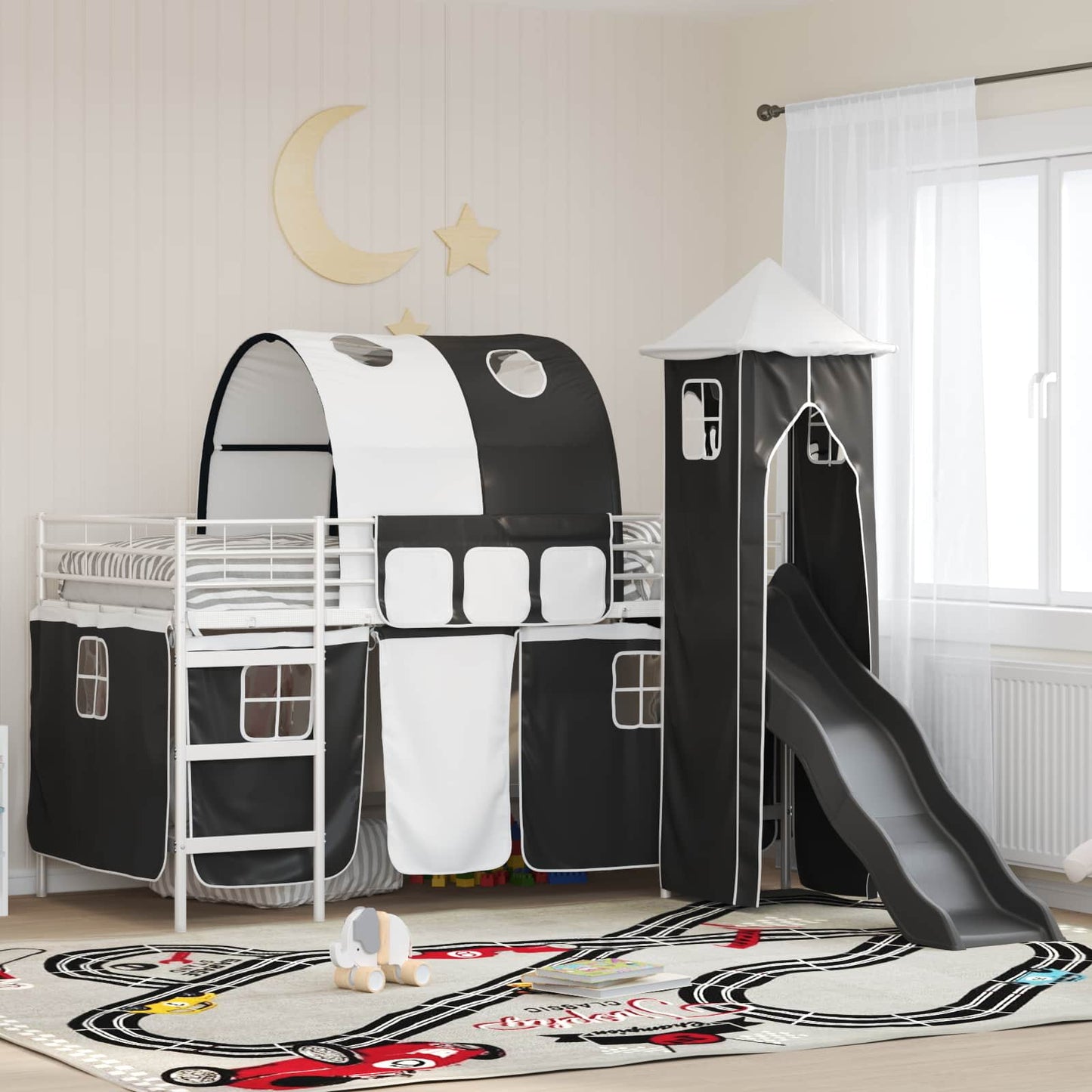 Børns Loft Seng Ramme Ensfarvet Hvid og sort 90 x 200 cm Metal