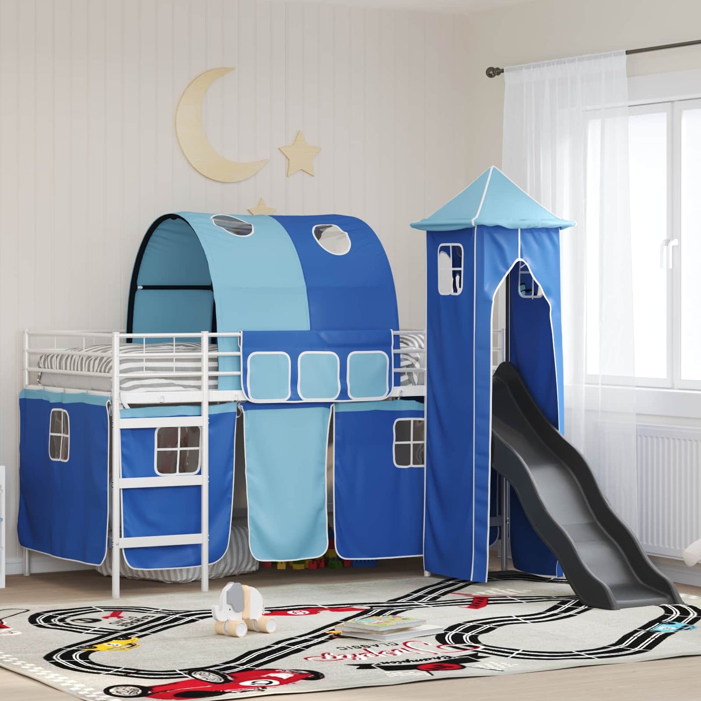 Børns Loft Seng Ramme Ensfarvet Hvid og blå 107 x 203 cm Metal