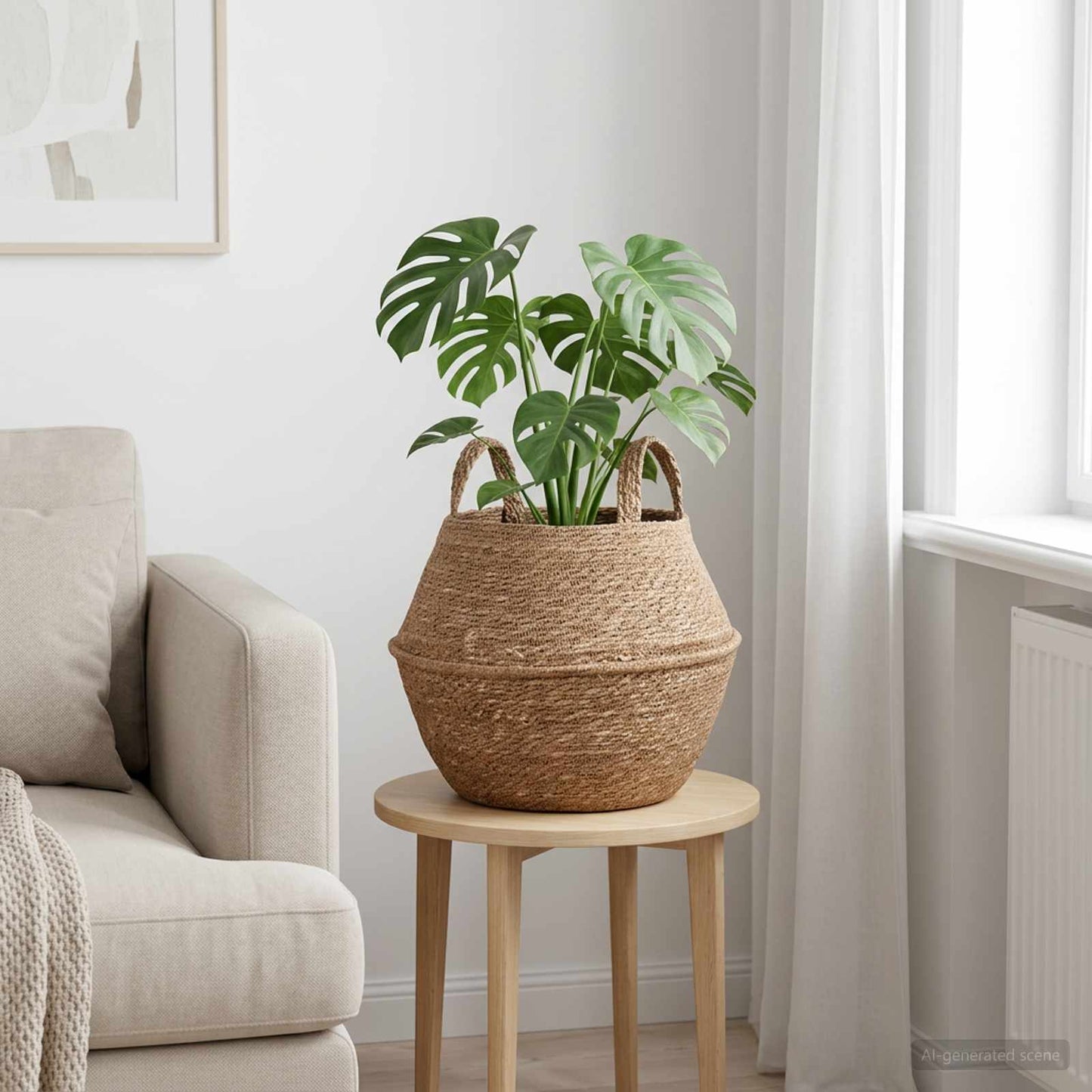 Plantekrukke med håndtag Naturfarvet Ø 32 x 32 cm 100% Søgræs