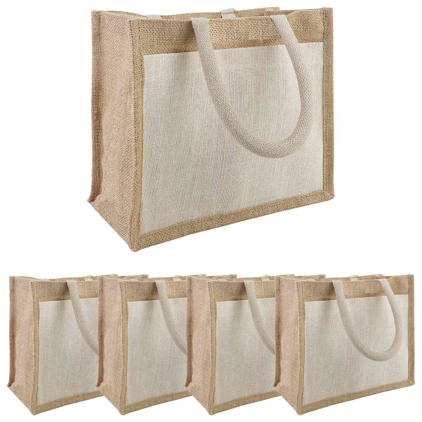 Jute håndtasker med lomme 5 Natur og hvid 26 x 22 x 14 cm