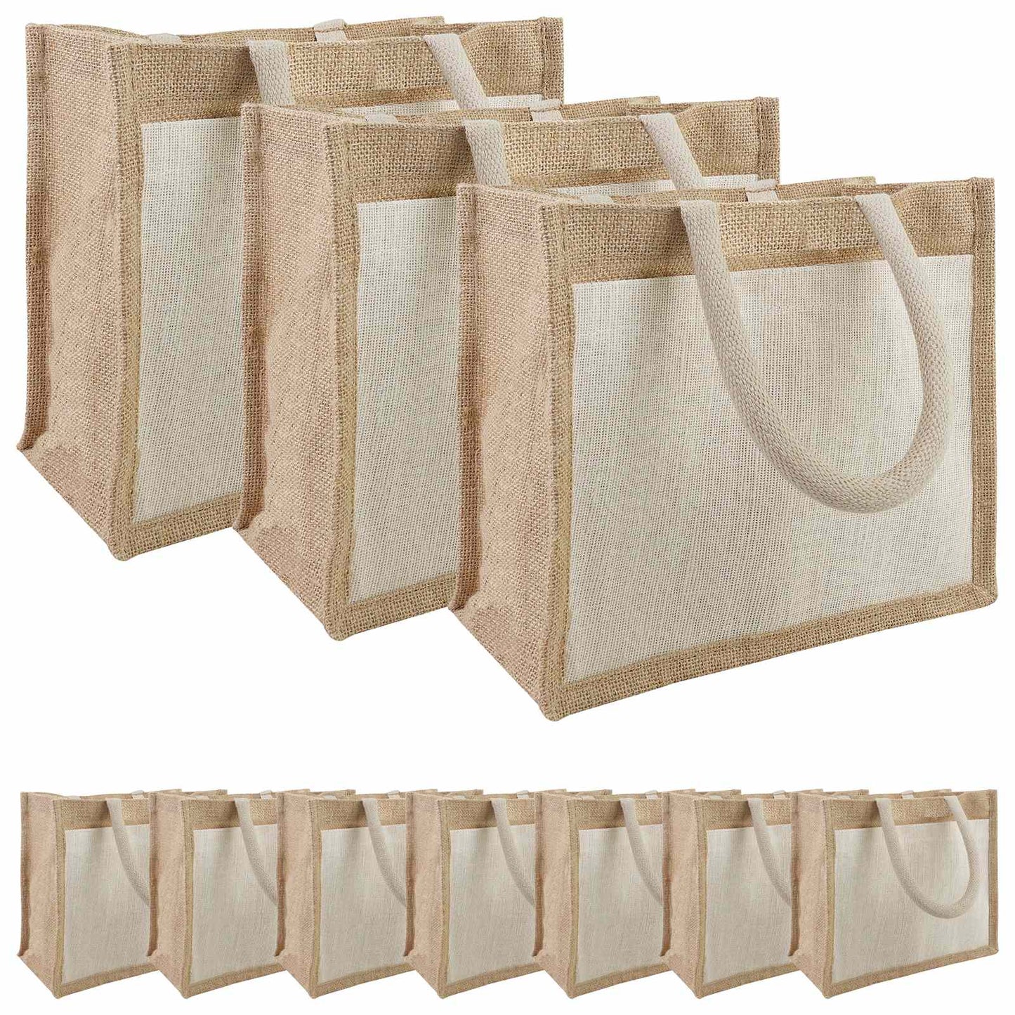 Jute håndtasker med lomme 10 Natur og hvid 26 x 22 x 14 cm