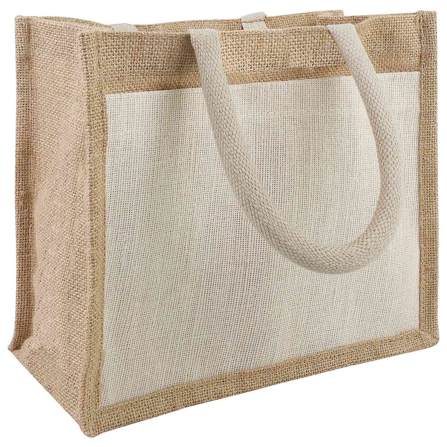 Jute håndtasker med lomme 10 Natur og hvid 26 x 22 x 14 cm