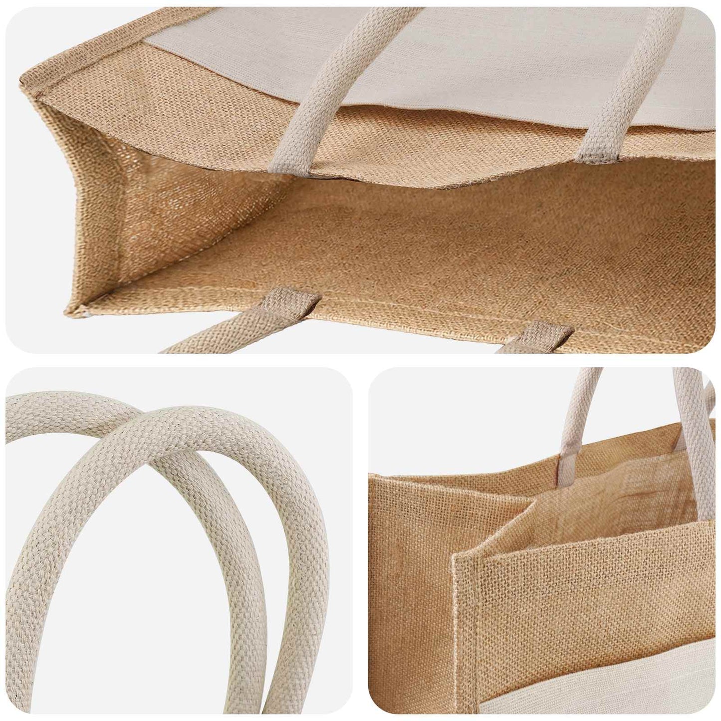 Jute håndtasker med lomme 10 Natur og hvid 42 x 33 x 19 cm
