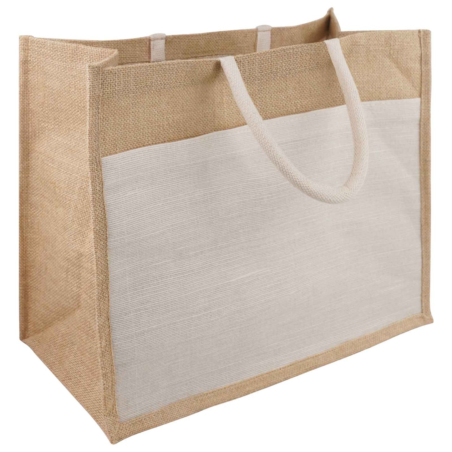 Jute håndtasker med lomme 10 Natur og hvid 42 x 33 x 19 cm