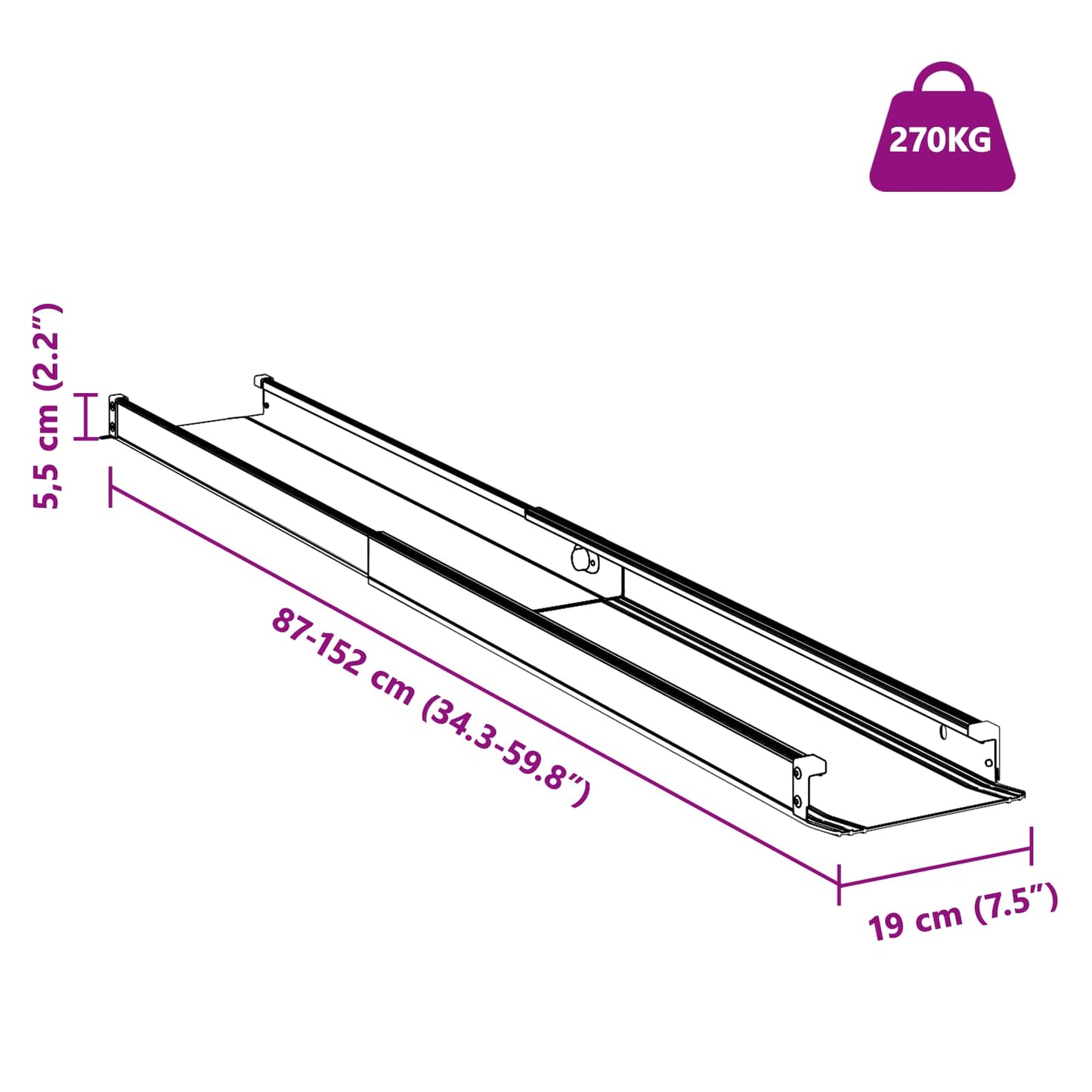 Rampe til kørestol 270 kg 2 stk. Sort 270 kg per sæde Aluminium