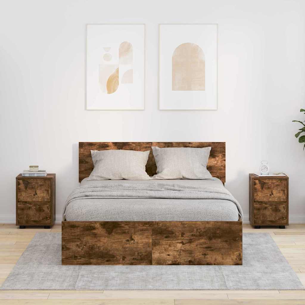 Sengeborde 2 pcs Røget eg 30,5 x 30 x 43 cm Konstrueret træ